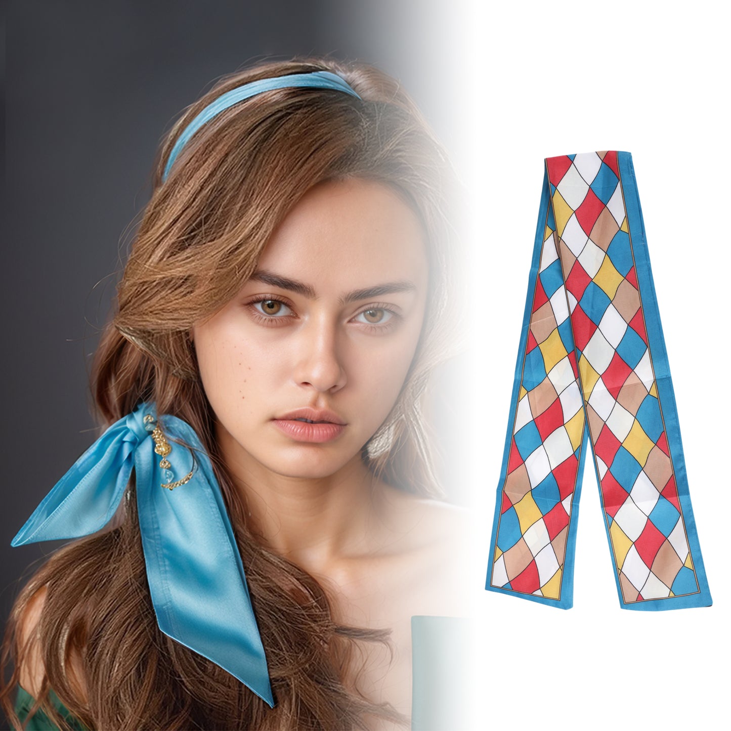 Diadema de satén geométrica para mujer, color naranja y rojo, 1 unidad