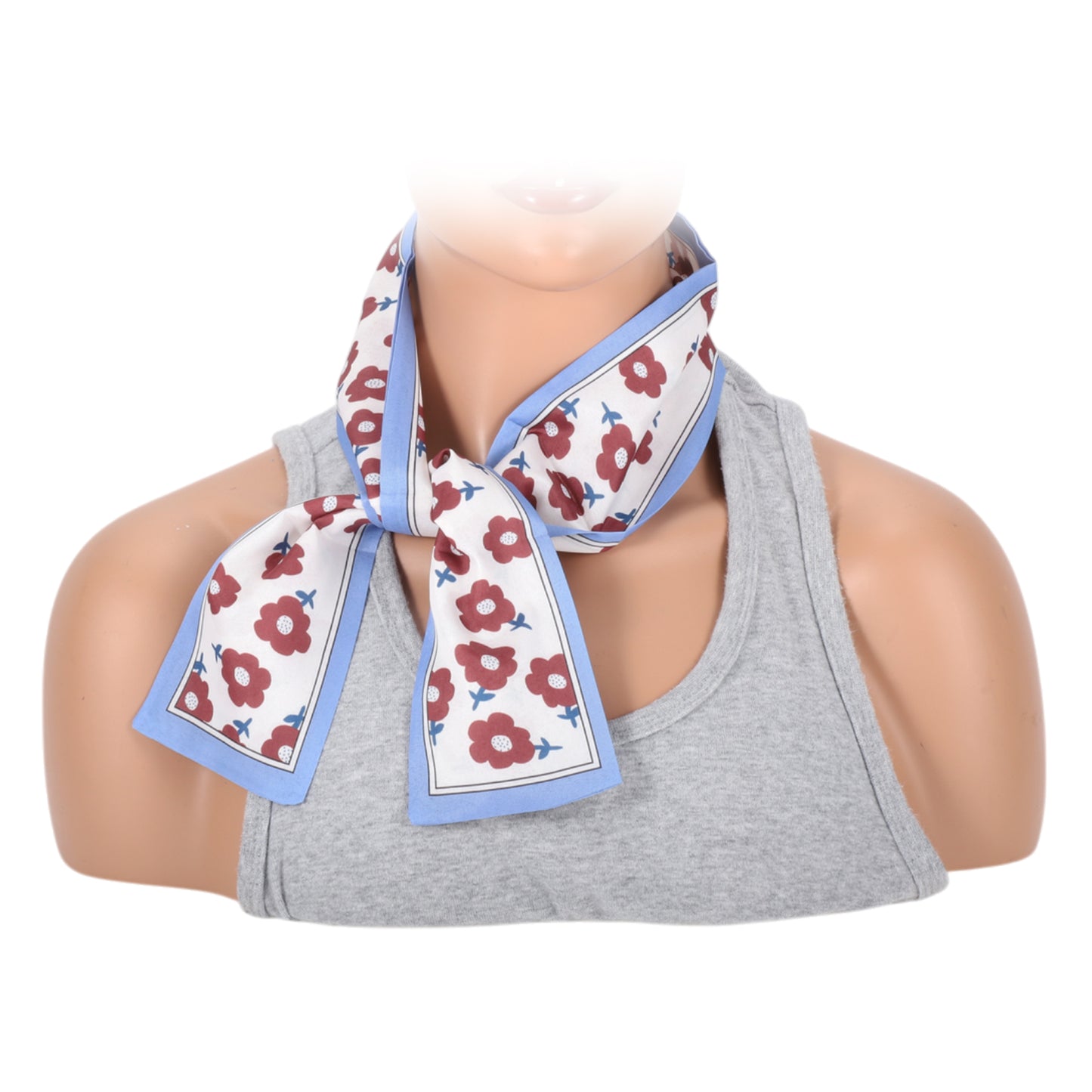 Diadema de satén floral para mujer, pañuelo para el cuello, azul y rojo, 1 unidad