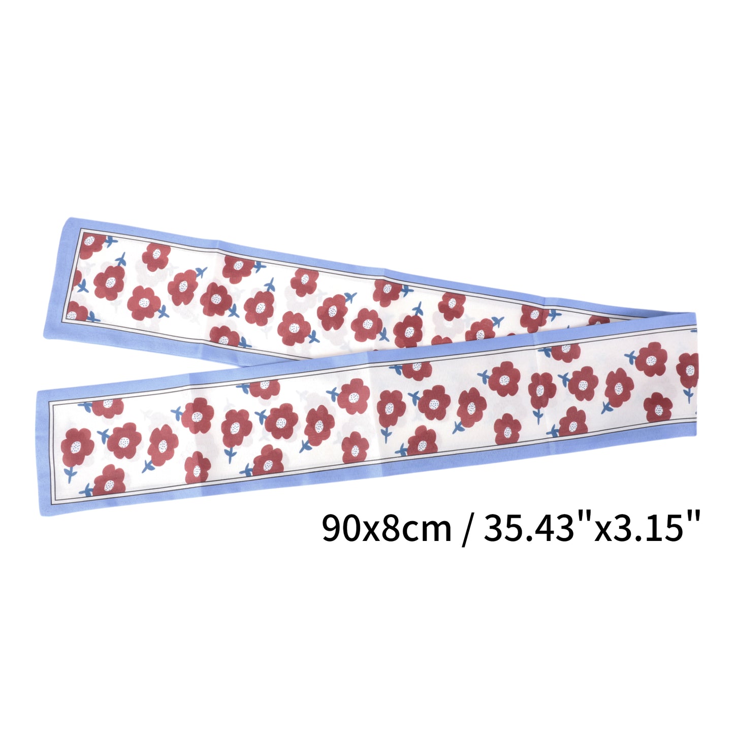 Diadema de satén floral para mujer, pañuelo para el cuello, azul y rojo, 1 unidad