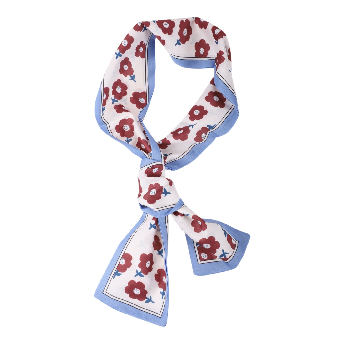 Diadema de satén floral para mujer, pañuelo para el cuello, azul y rojo, 1 unidad