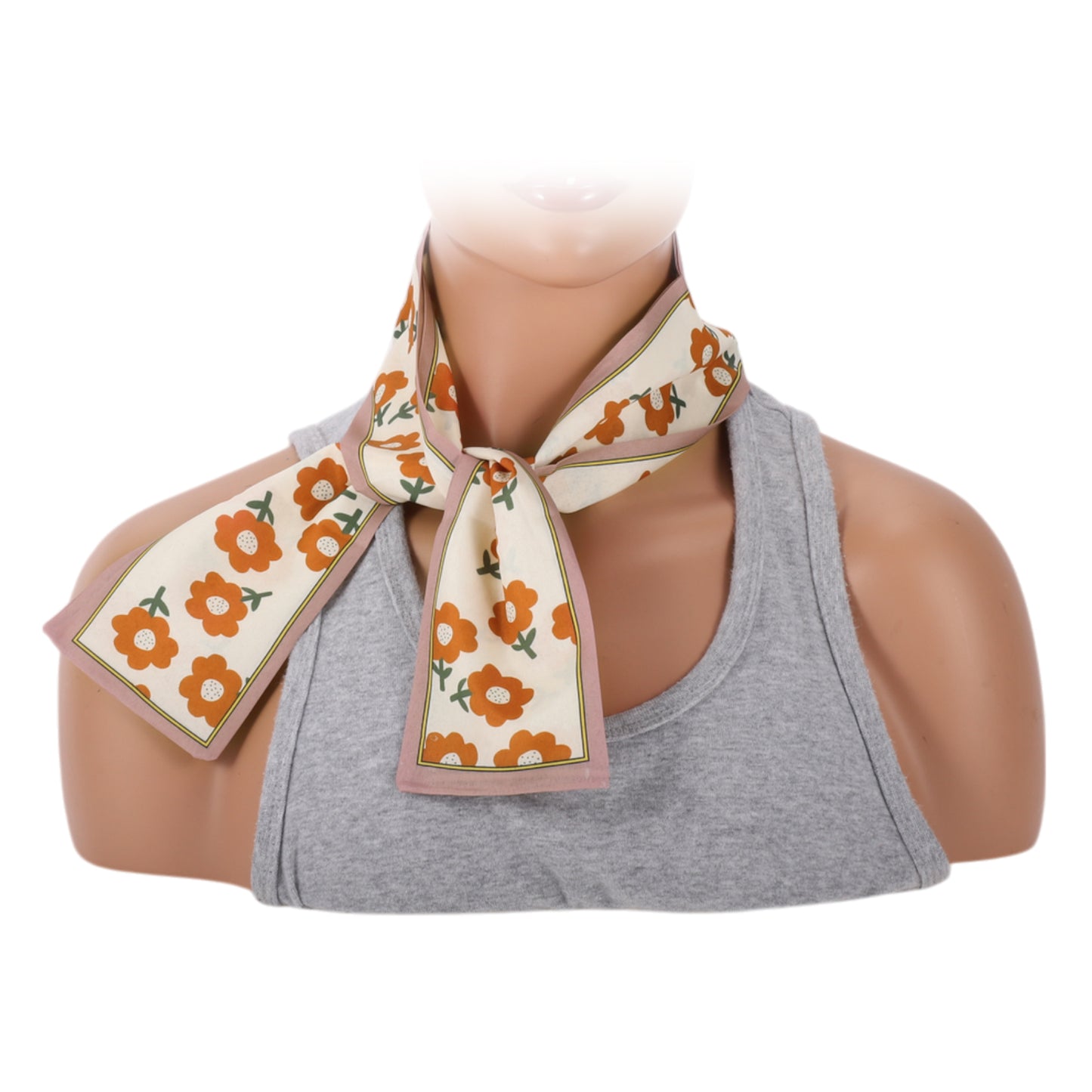 Floral Satin Headband for Women Neckerchief, Coffee Color Orange 1 Pc