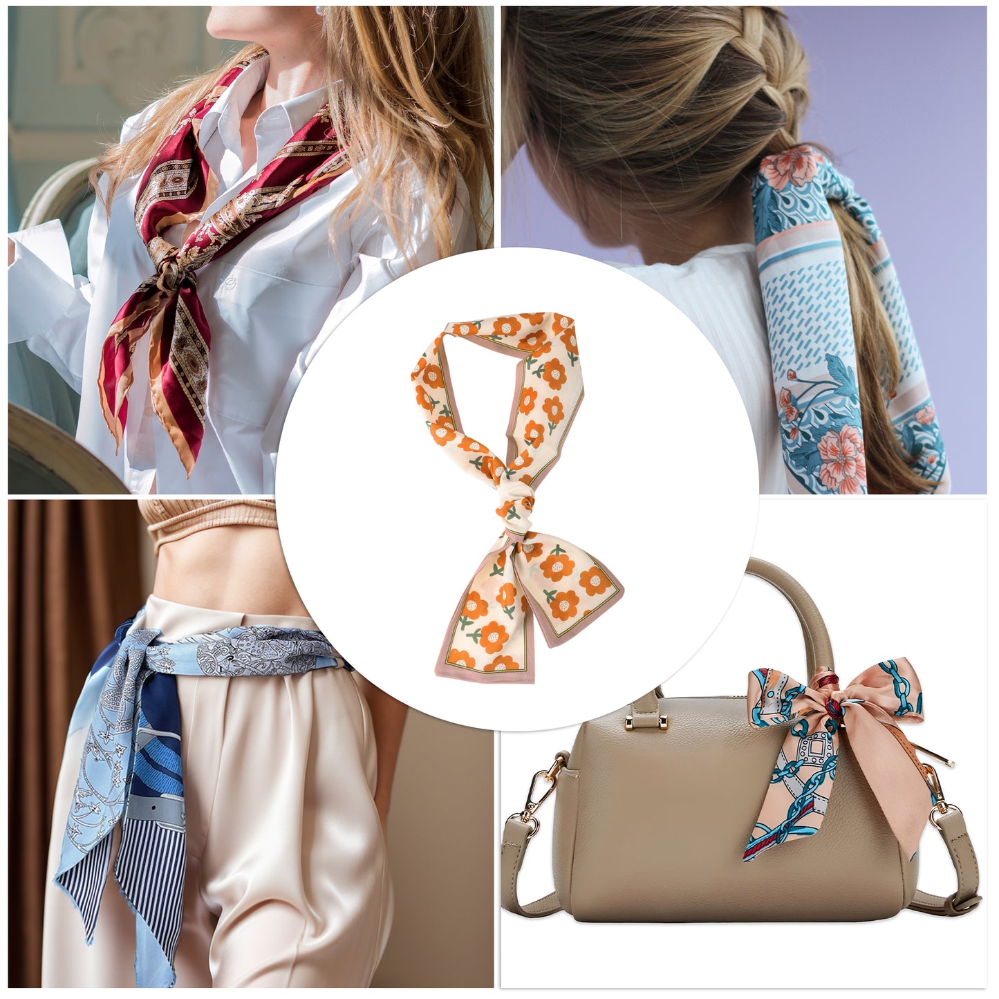 Floral Satin Headband for Women Neckerchief, Coffee Color Orange 1 Pc