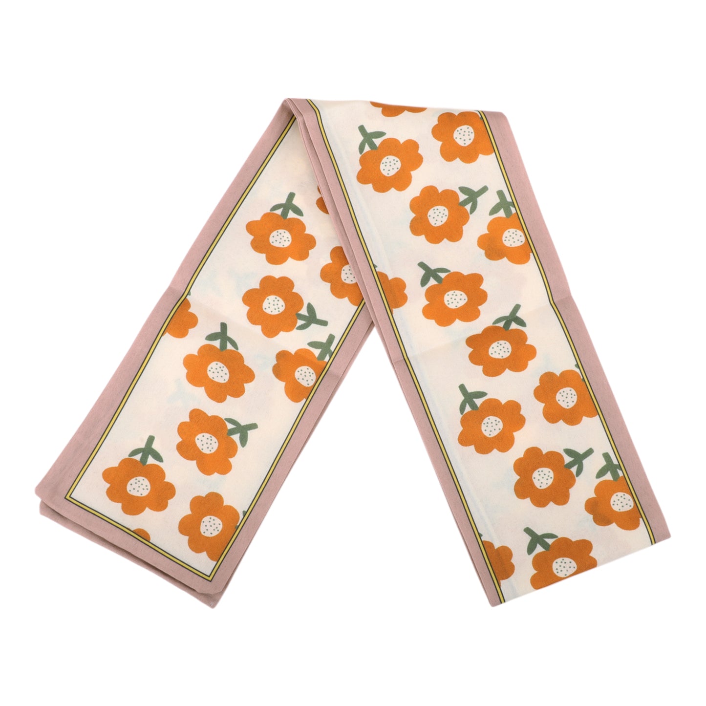 Floral Satin Headband for Women Neckerchief, Coffee Color Orange 1 Pc