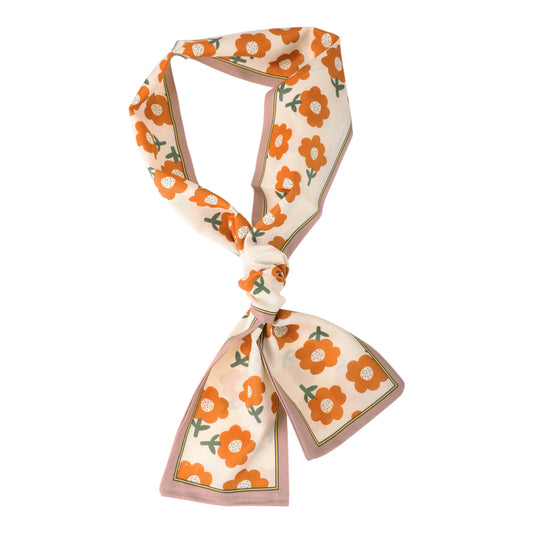 Floral Satin Headband for Women Neckerchief, Coffee Color Orange 1 Pc