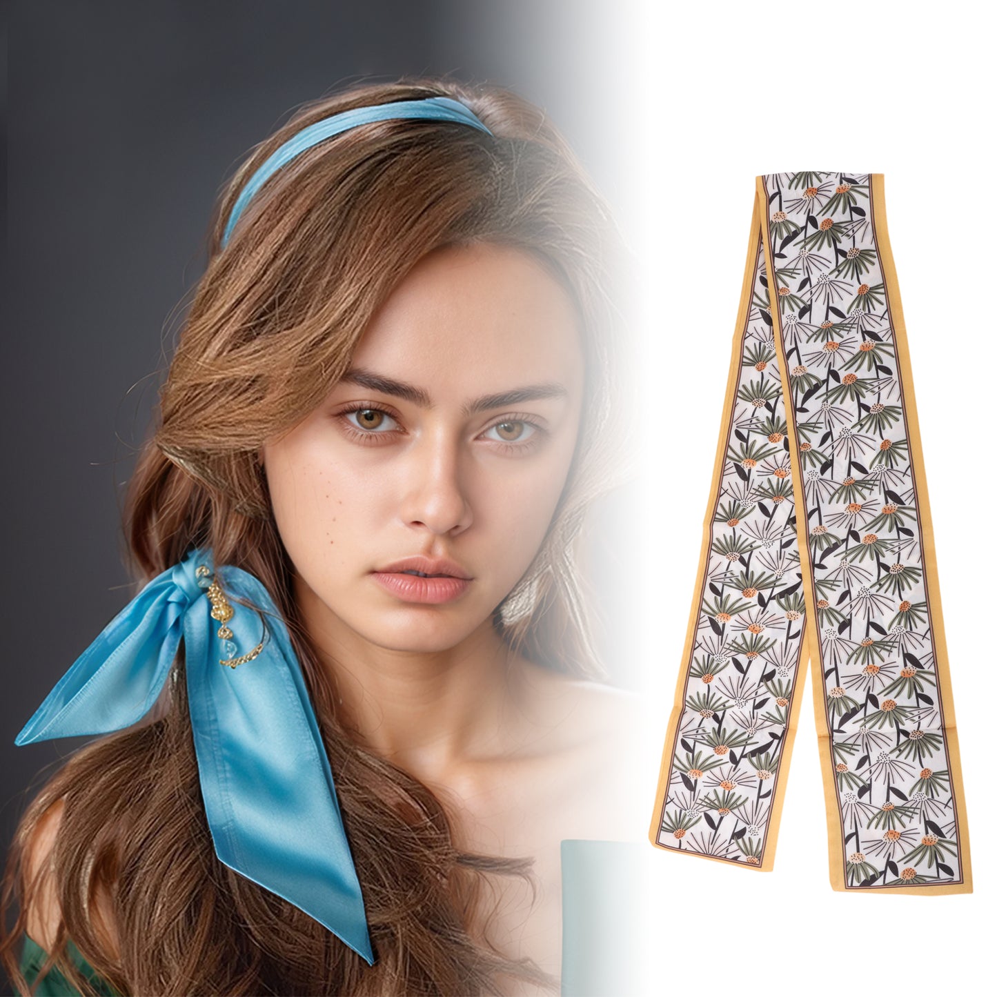 Diadema de satén con flores para mujer, color amarillo café, 1 unidad