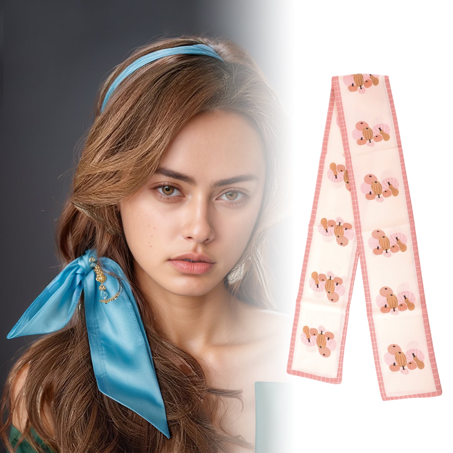 Diadema de satén con diseño de calabazas para mujer, color beige y rosa, 1 unidad