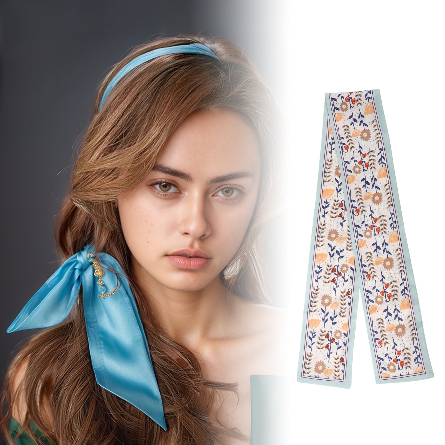 Diadema de satén con girasoles para mujer, color azul y beige, 1 unidad