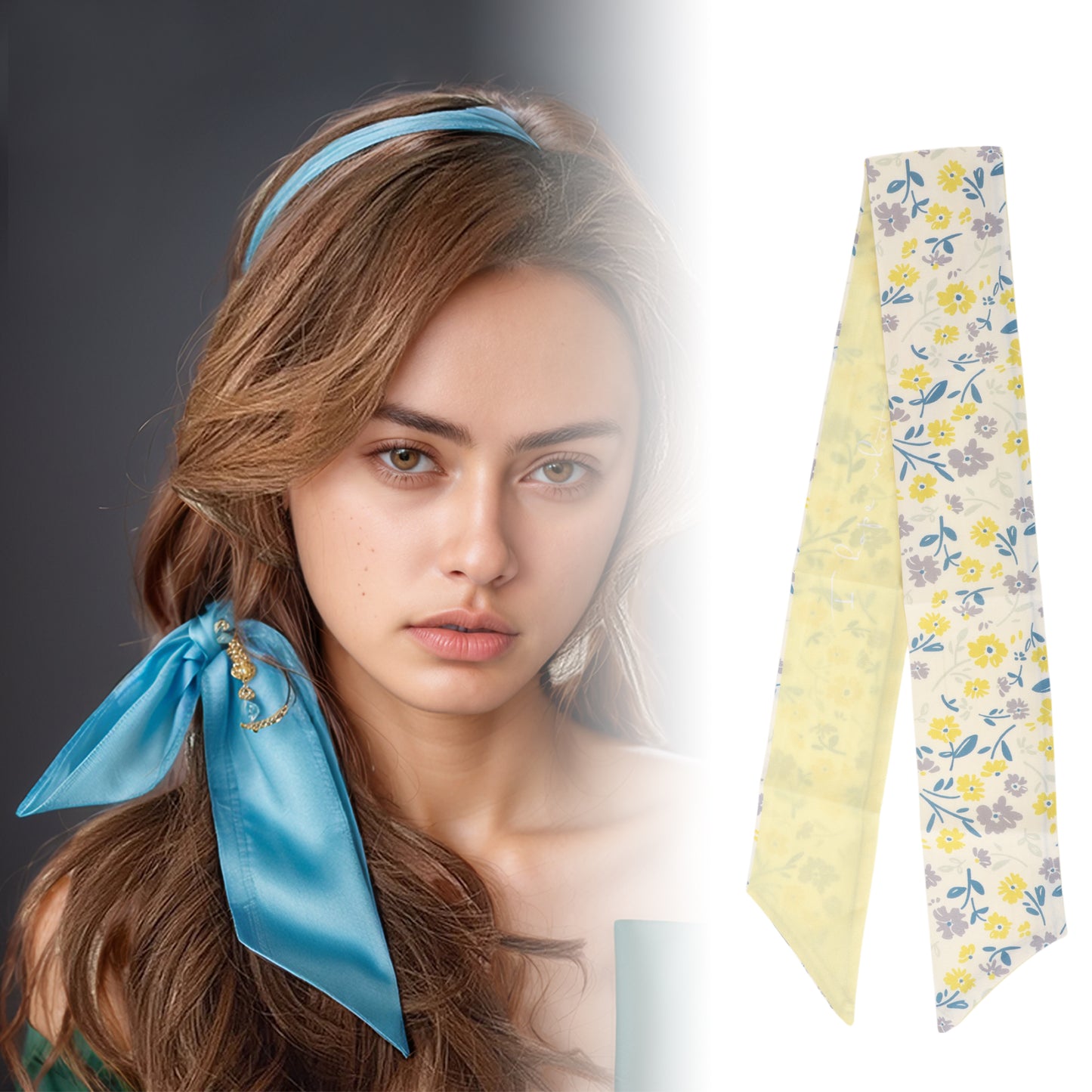 Diadema de satén con flores para mujer, color beige, 1 unidad