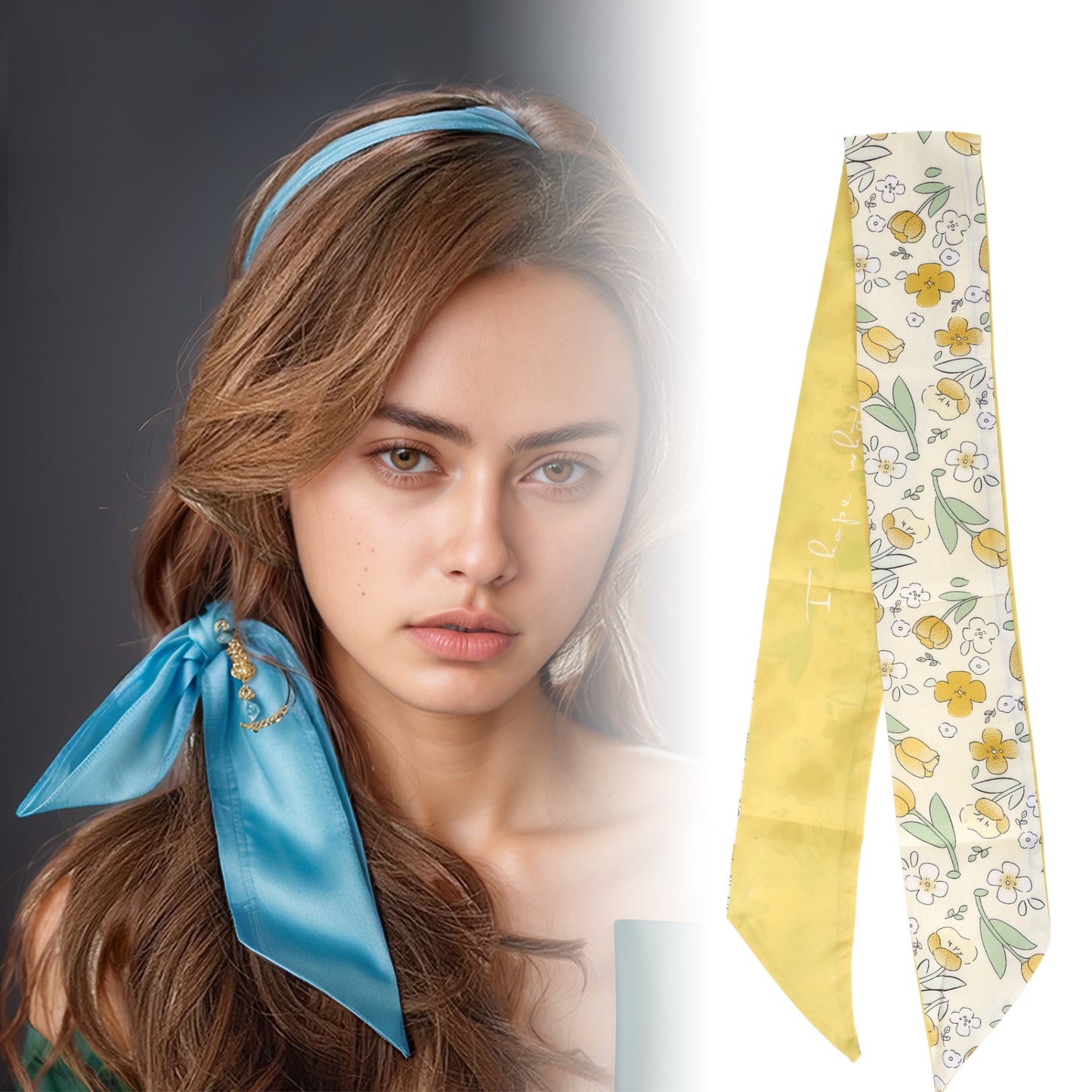 Diadema de satén con flores para mujer, color amarillo y beige, 1 unidad