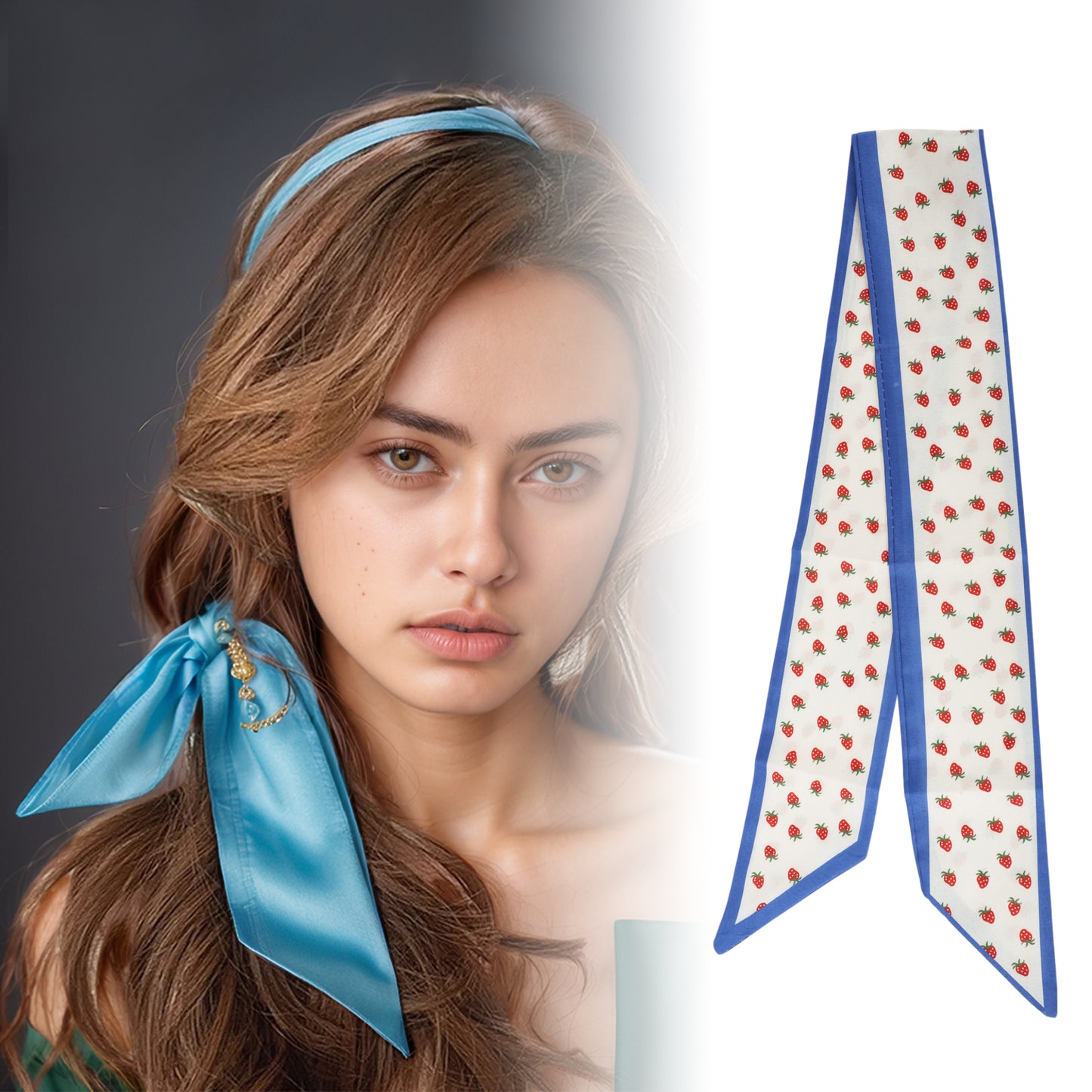 Cute Pattern Vintage Satin Headband for Women Blue Beige 1 Pc