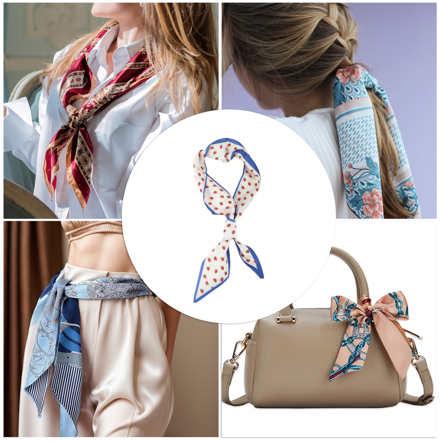 Cute Pattern Vintage Satin Headband for Women Blue Beige 1 Pc
