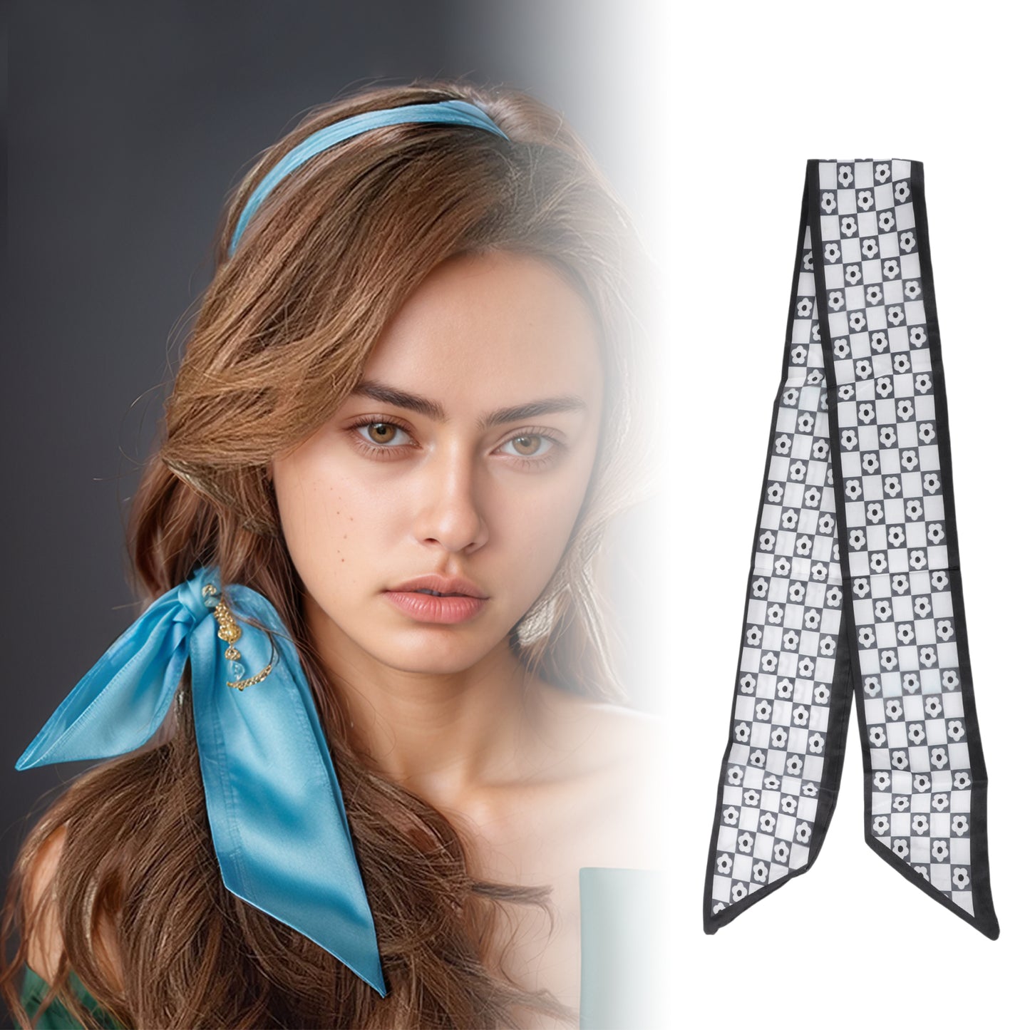 Diadema de satén vintage con bonito patrón para mujer, color blanco y negro, 1 unidad