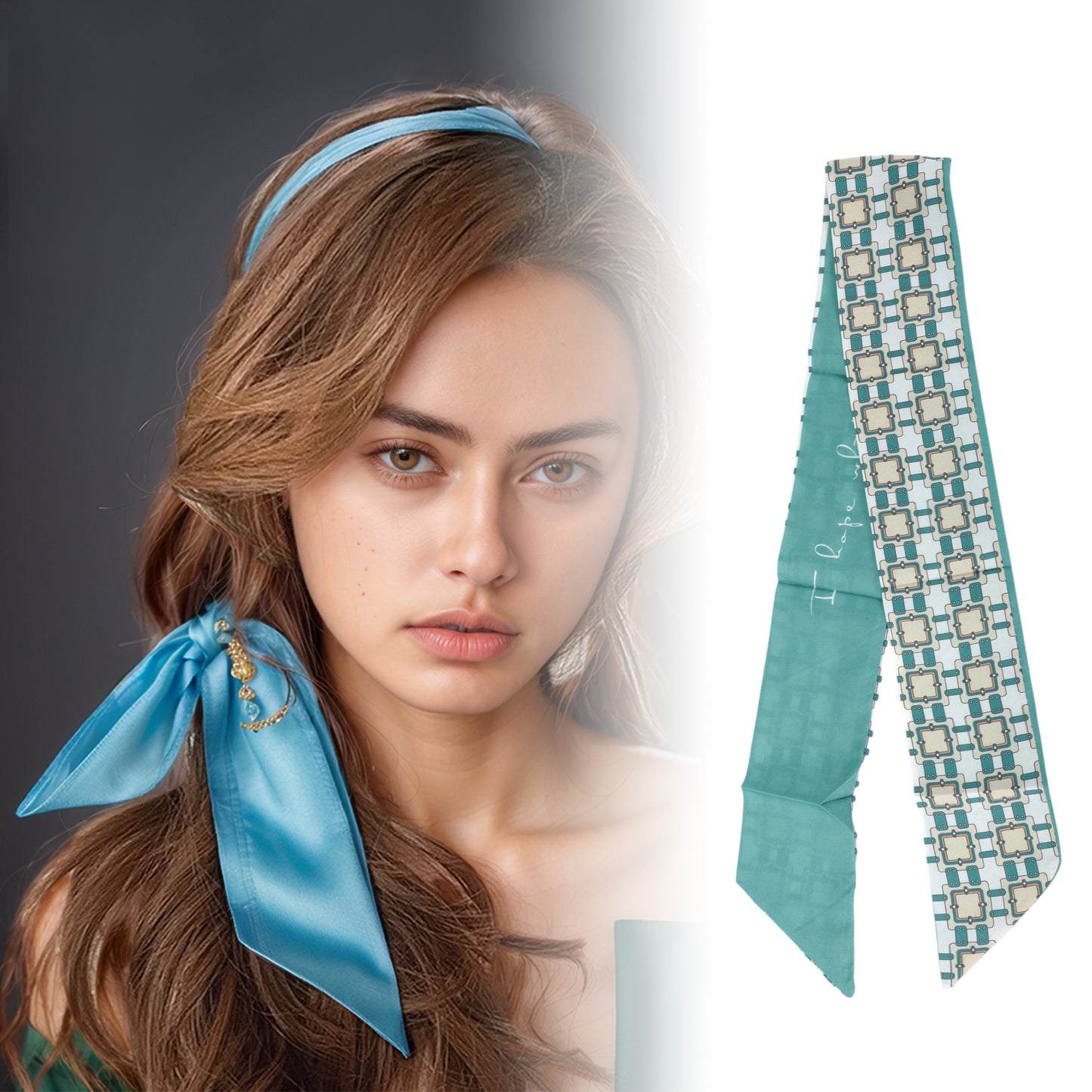 Diadema de satén con estampado de flores para mujer, color blanco y verde, 1 unidad