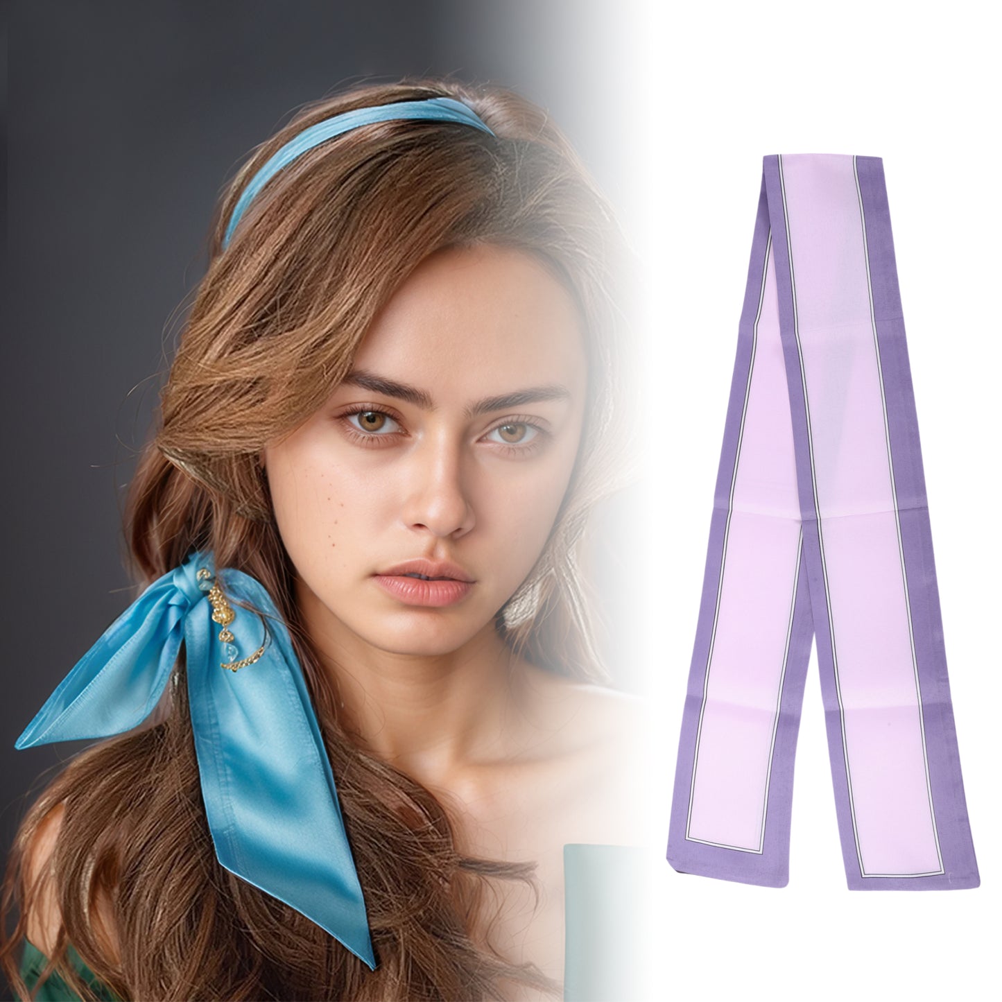 Pañuelo para el cuello con contraste en color para mujer, morado, 1 unidad