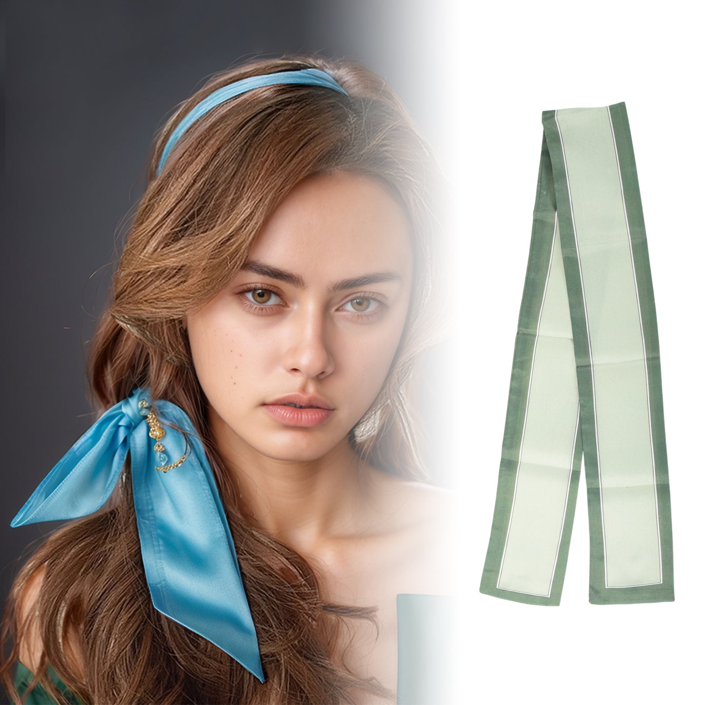 Pañuelo para el cuello con banda de contraste y bloques de color para mujer, verde, 1 unidad