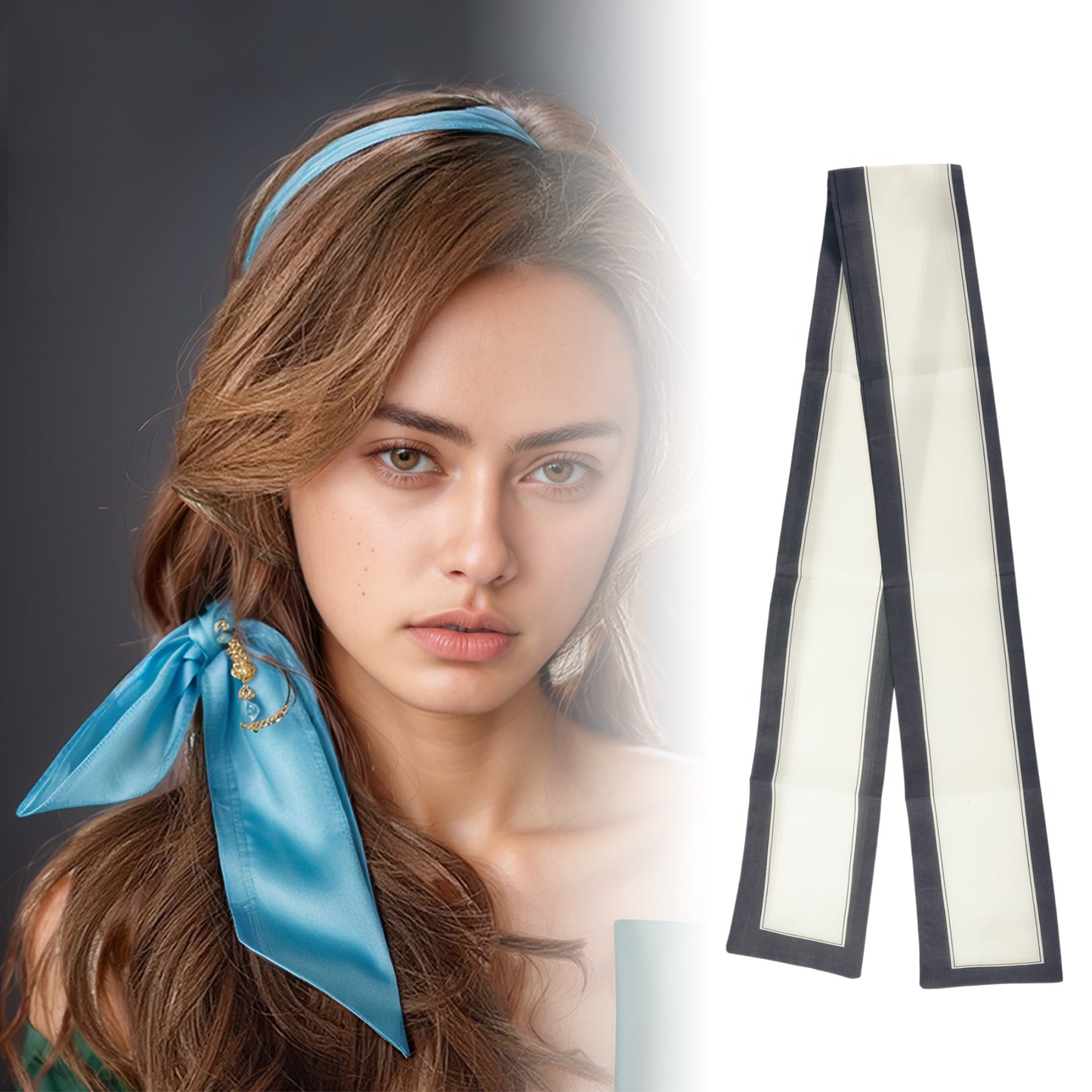 Contrast Binding Headband Color Block Neckerchief for Women Black White 1 Pc