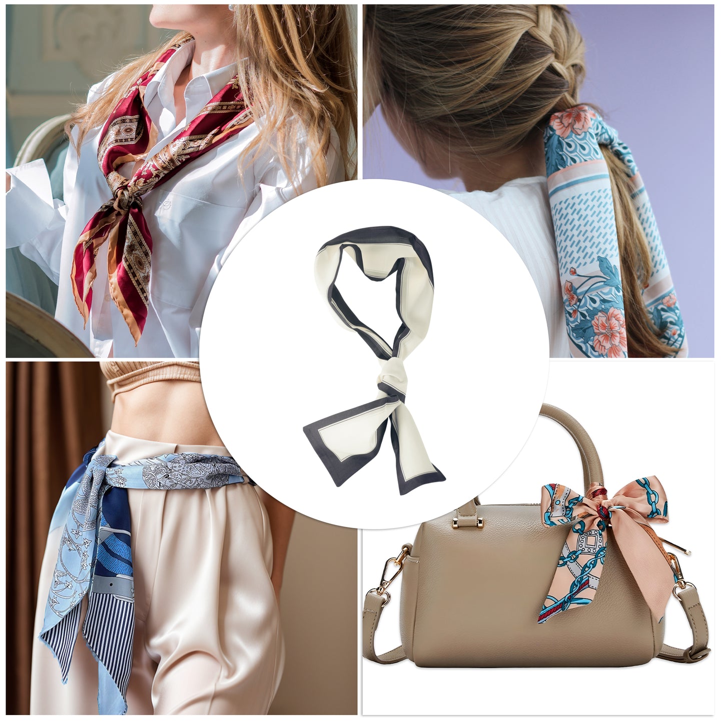 Contrast Binding Headband Color Block Neckerchief for Women Black White 1 Pc