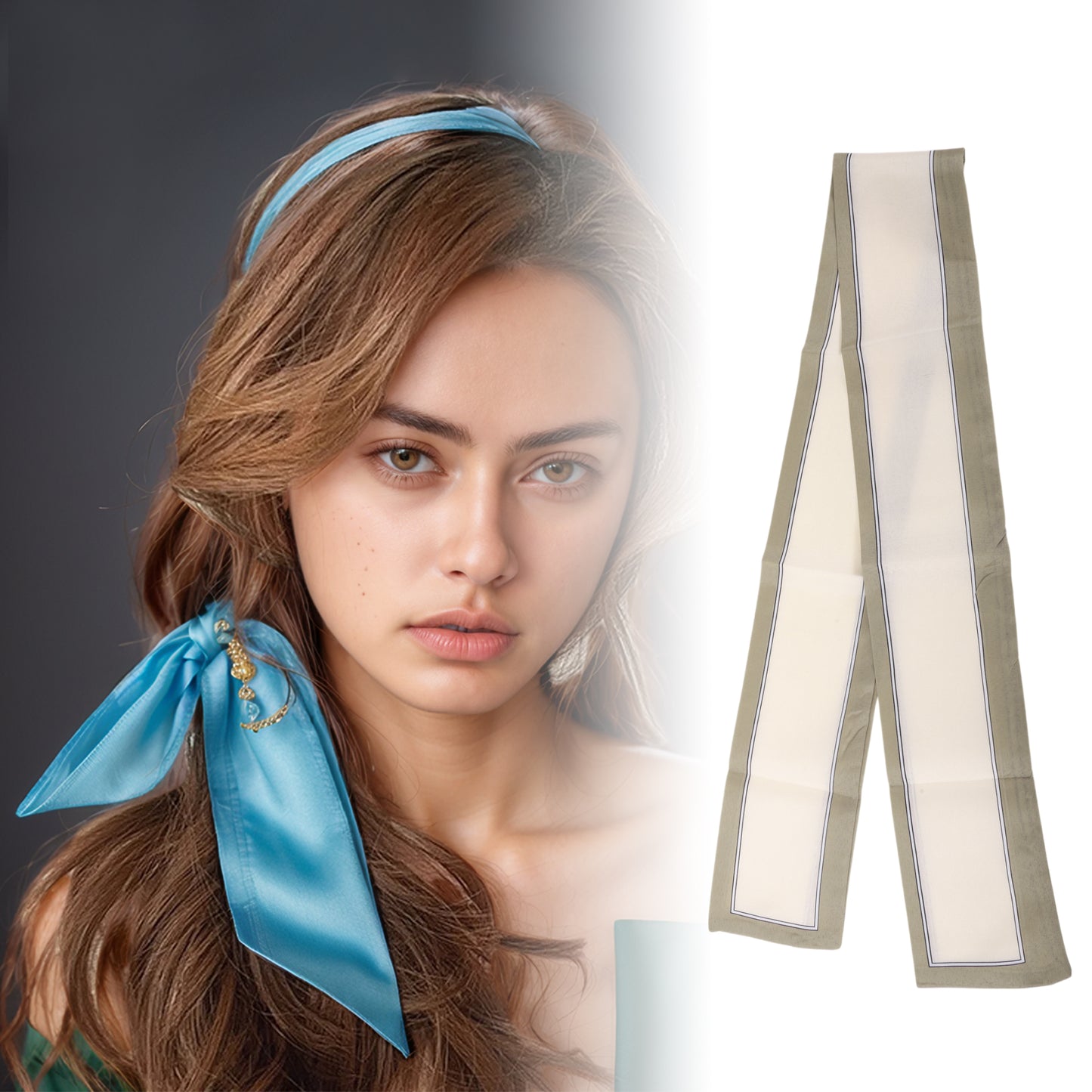 Contrast Binding Headband Color Block Neckerchief for Women Beige Coffee Color 1 Pc