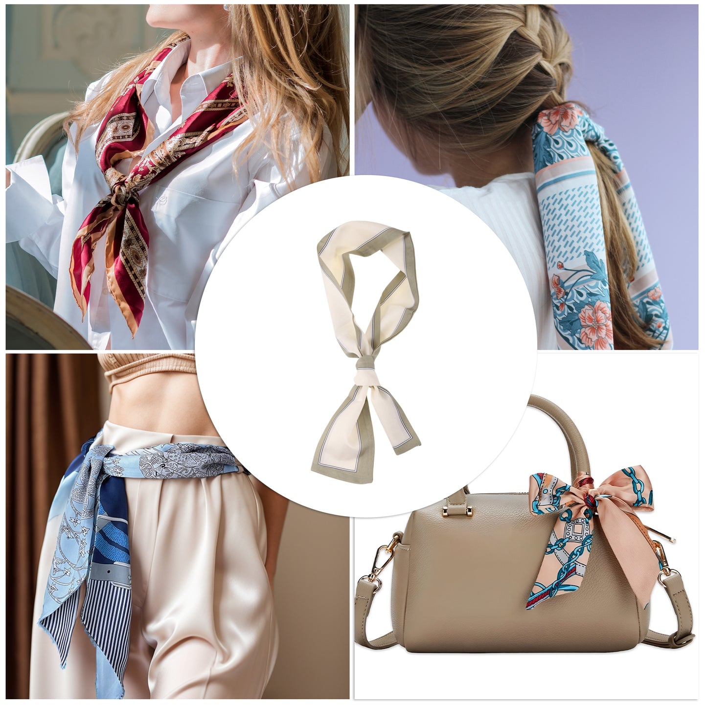 Contrast Binding Headband Color Block Neckerchief for Women Beige Coffee Color 1 Pc