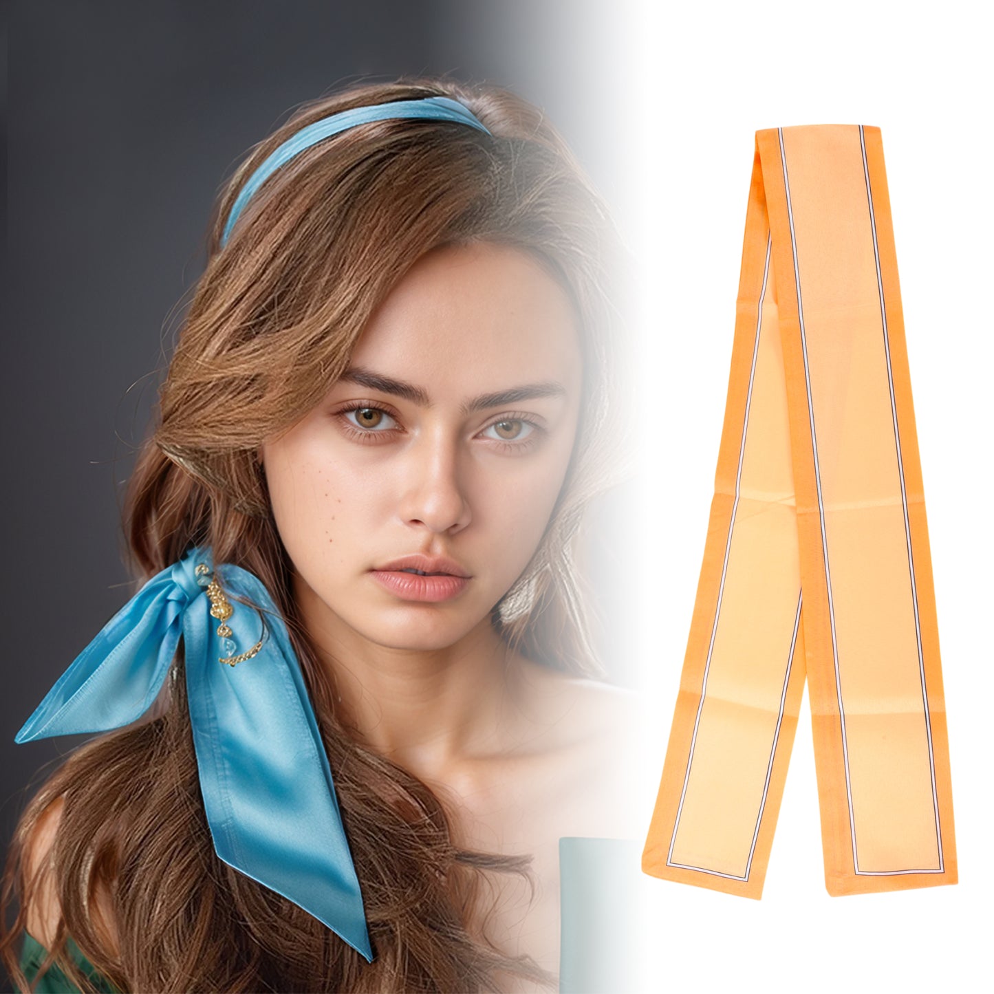Contrast Binding Headband Color Block Neckerchief for Women Orange 1 Pc