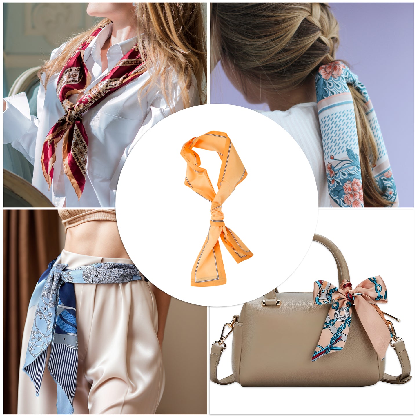 Contrast Binding Headband Color Block Neckerchief for Women Orange 1 Pc