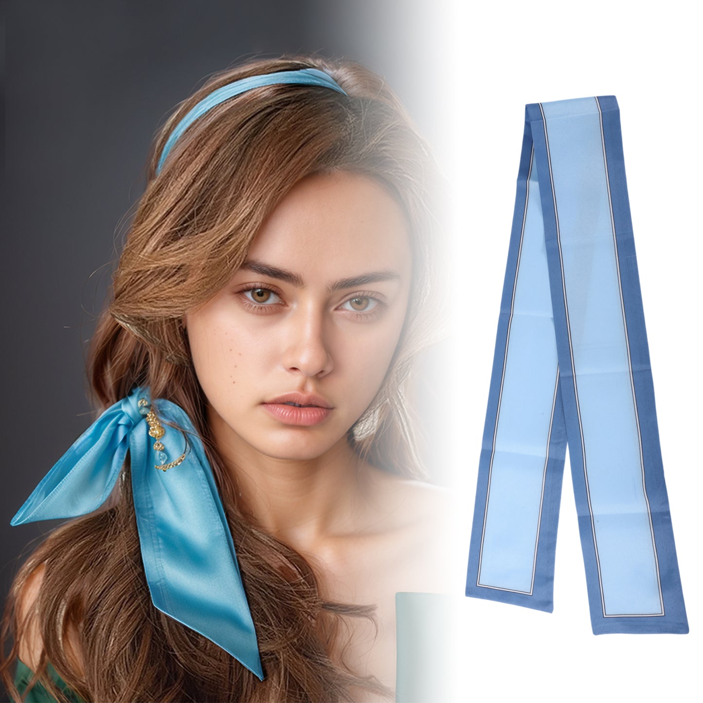 Contrast Binding Headband Color Block Neckerchief for Women Lake Blue 1 Pc