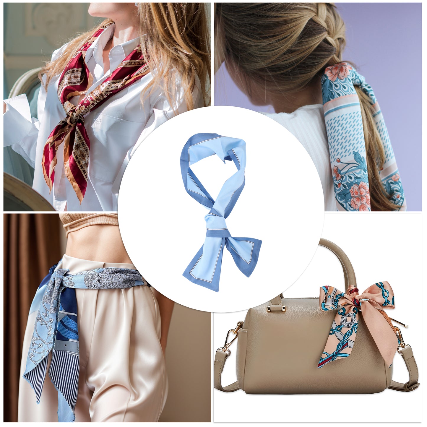 Contrast Binding Headband Color Block Neckerchief for Women Lake Blue 1 Pc