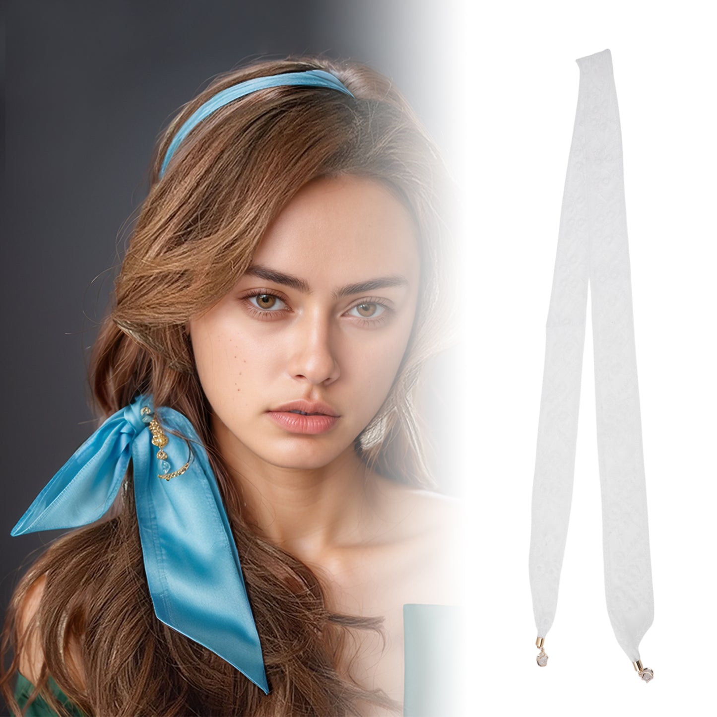 Pendants Decor Lace Embroidery Self-tie Headband for Women White 1 Pc