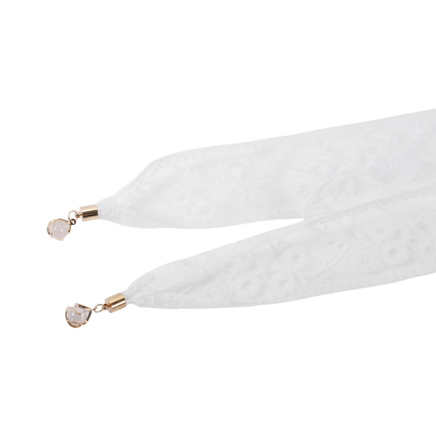 Pendants Decor Lace Embroidery Self-tie Headband for Women White 1 Pc