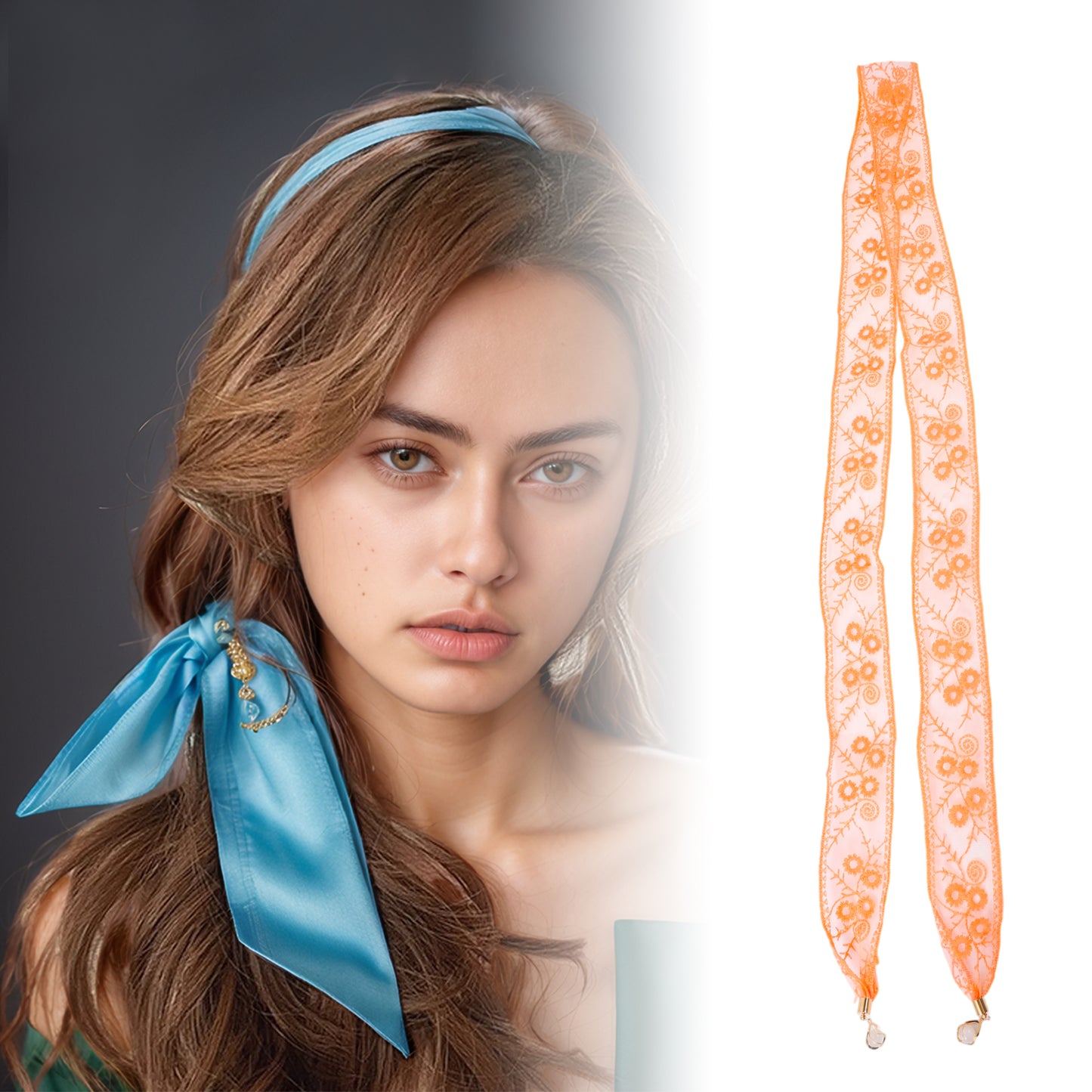 Diadema con adornos de encaje bordado para mujer, color naranja, 1 unidad