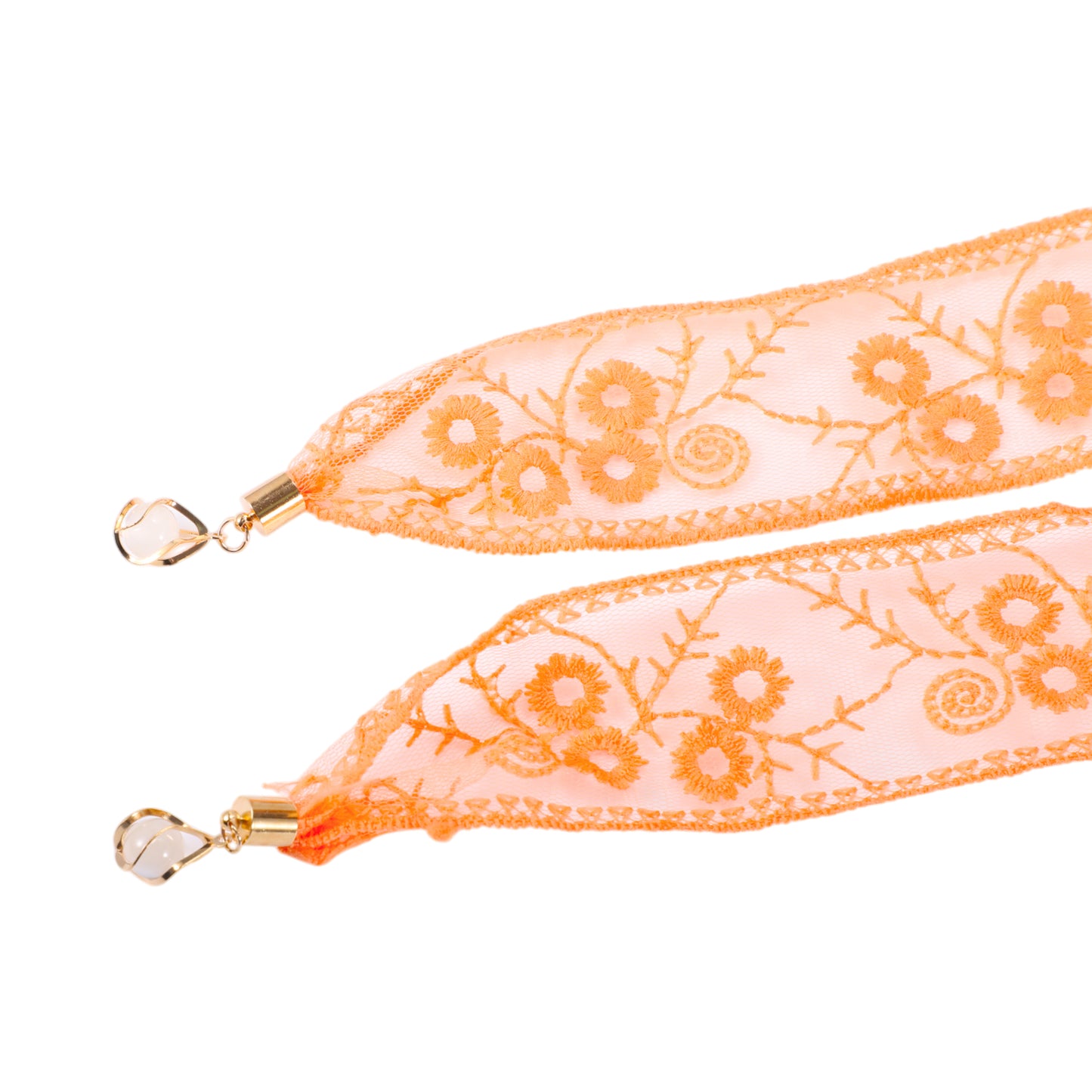 Pendants Decor Lace Embroidery Self-tie Headband for Women Orange 1 Pc