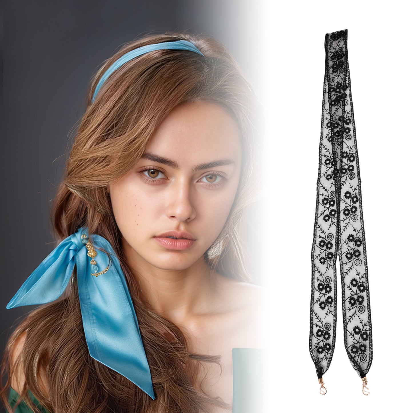 Diadema con adornos de encaje bordado para mujer, color negro, 1 unidad