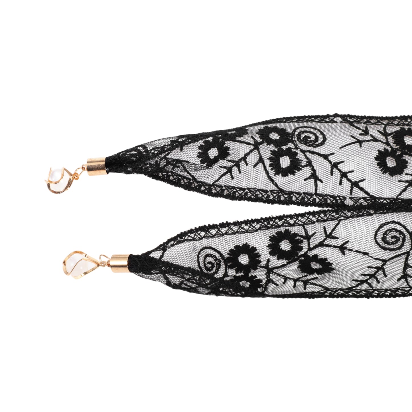 Pendants Decor Lace Embroidery Self-tie Headband for Women Black 1 Pc