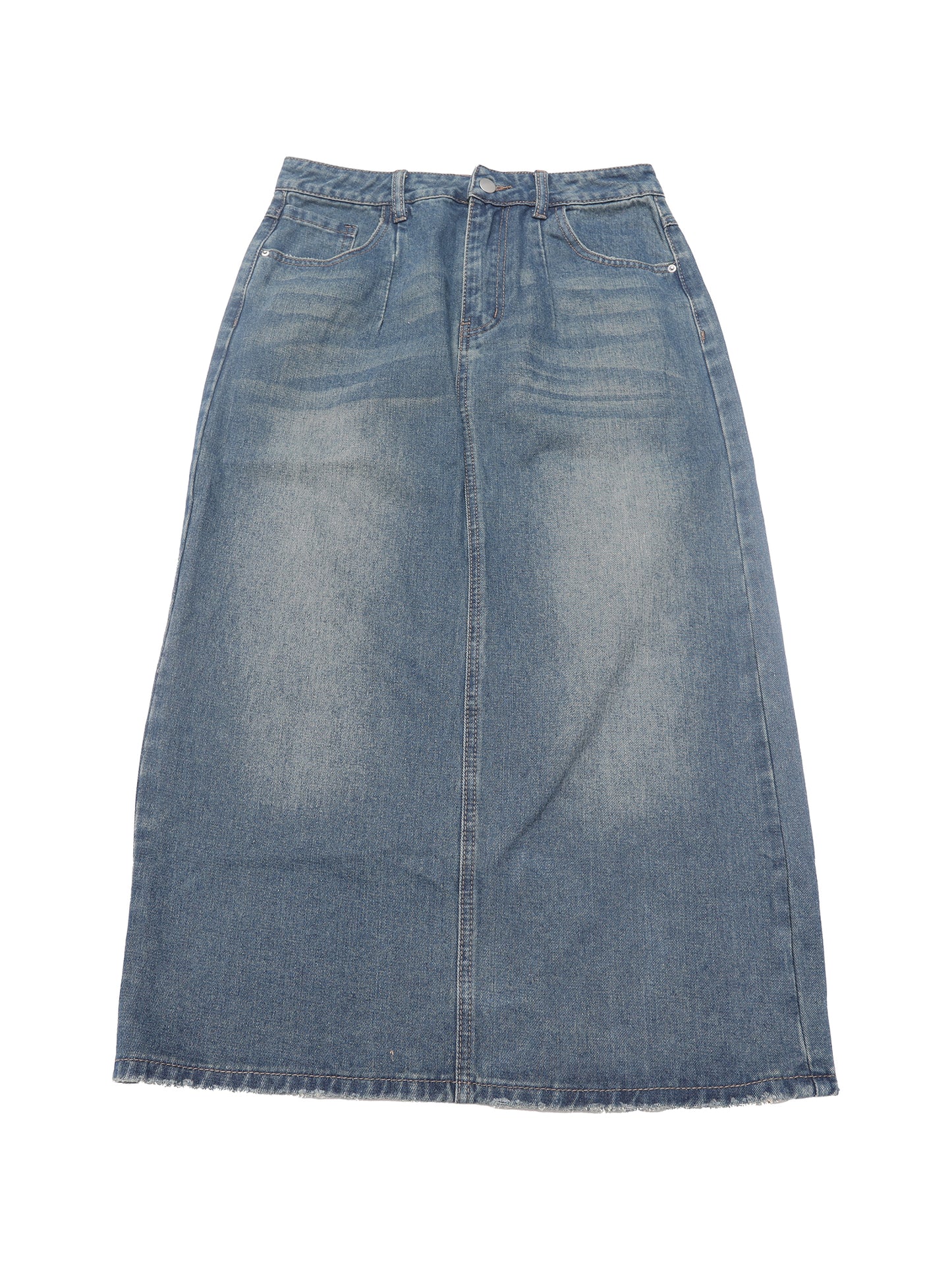 Women's Denim Stretch High Waisted Split Back Pockets Pencil Midi Skirt