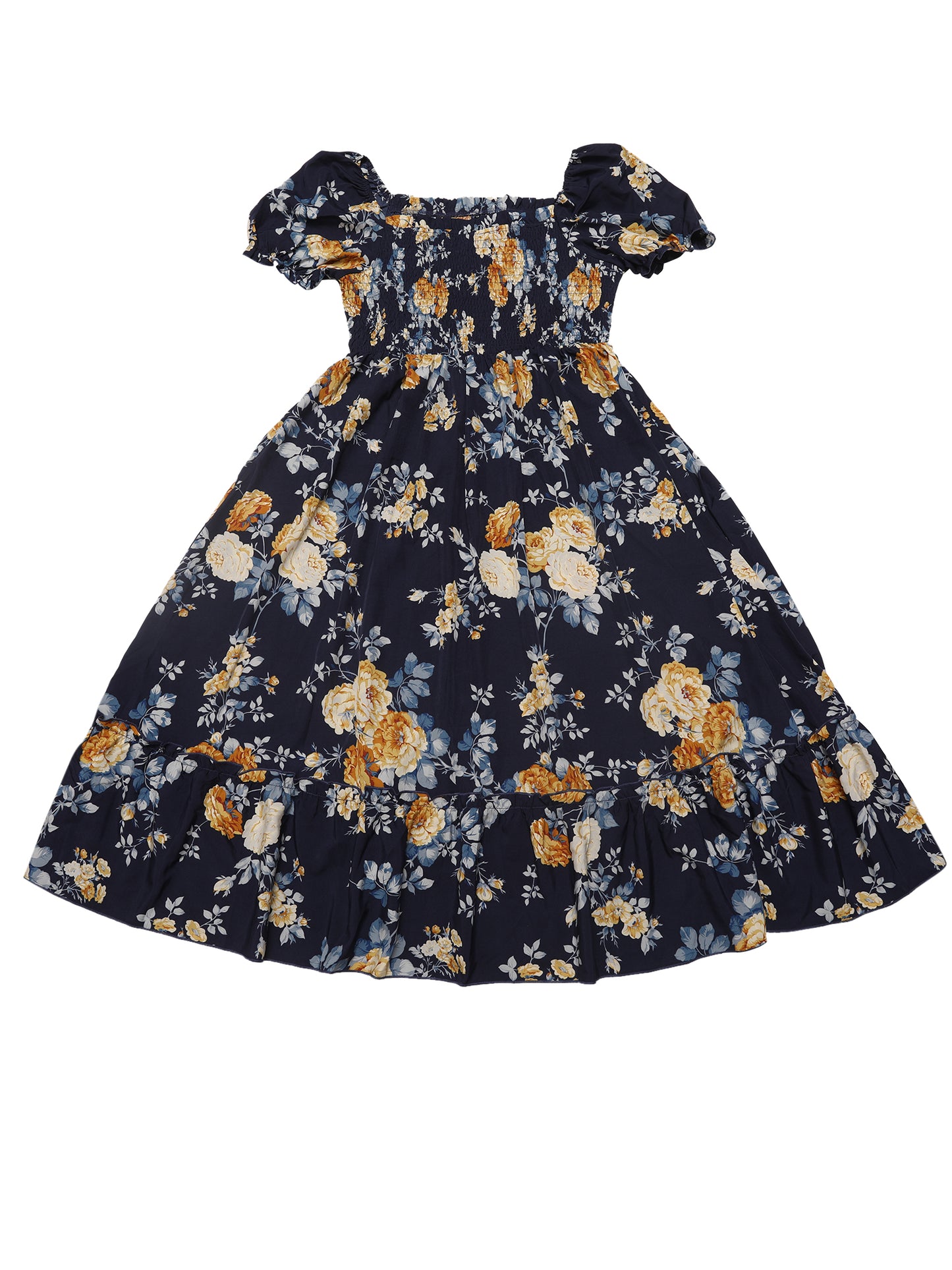 Women Plus Size Short Sleeve Shirred Square Neck Floral Maxi Long Dress