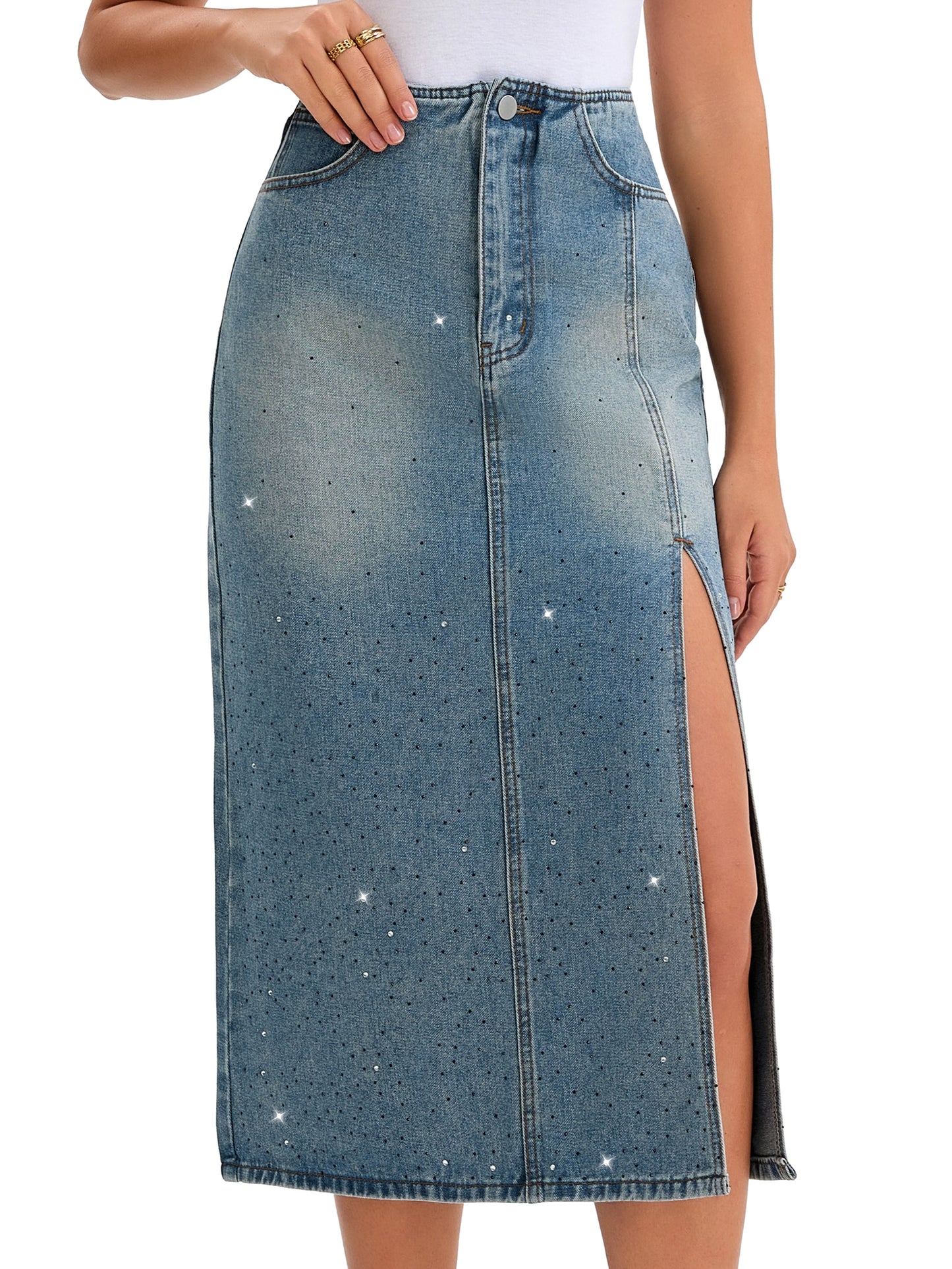 Women's Denim Side Split A Line Stretchy High Waist Pencil Skirt
