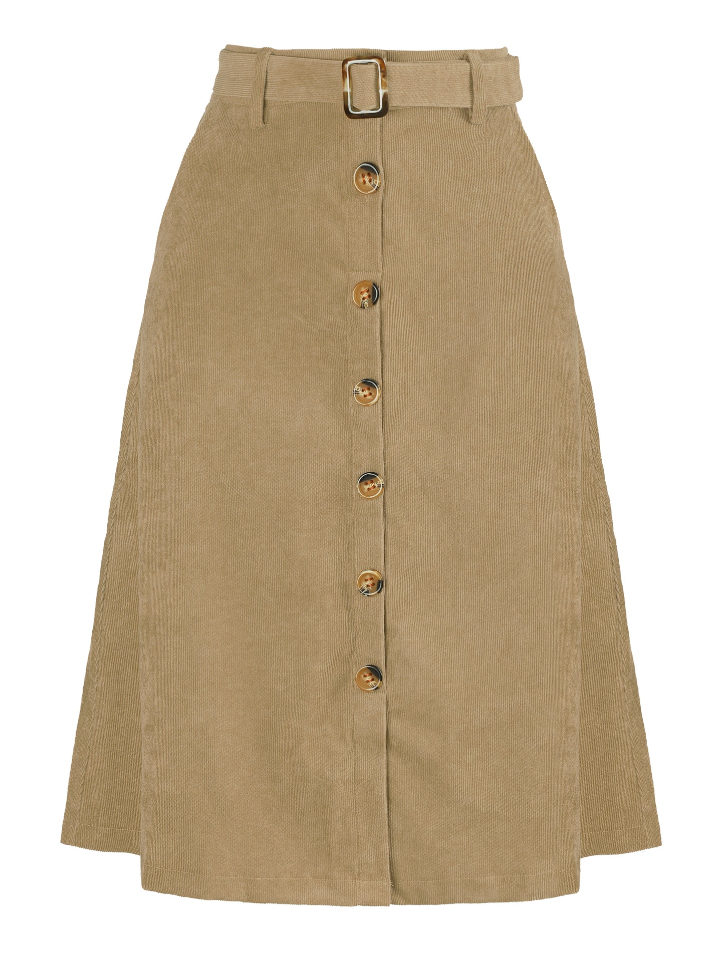 Women's Fall Button Front Belted Corduroy High Waist Midi Skirt