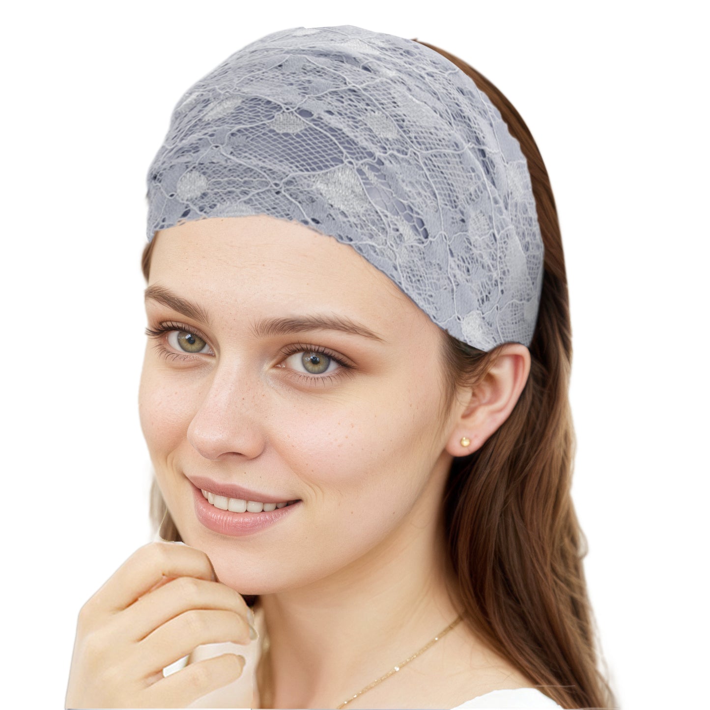 Diadema ancha de encaje floral para mujer azul grisáceo 1 pieza