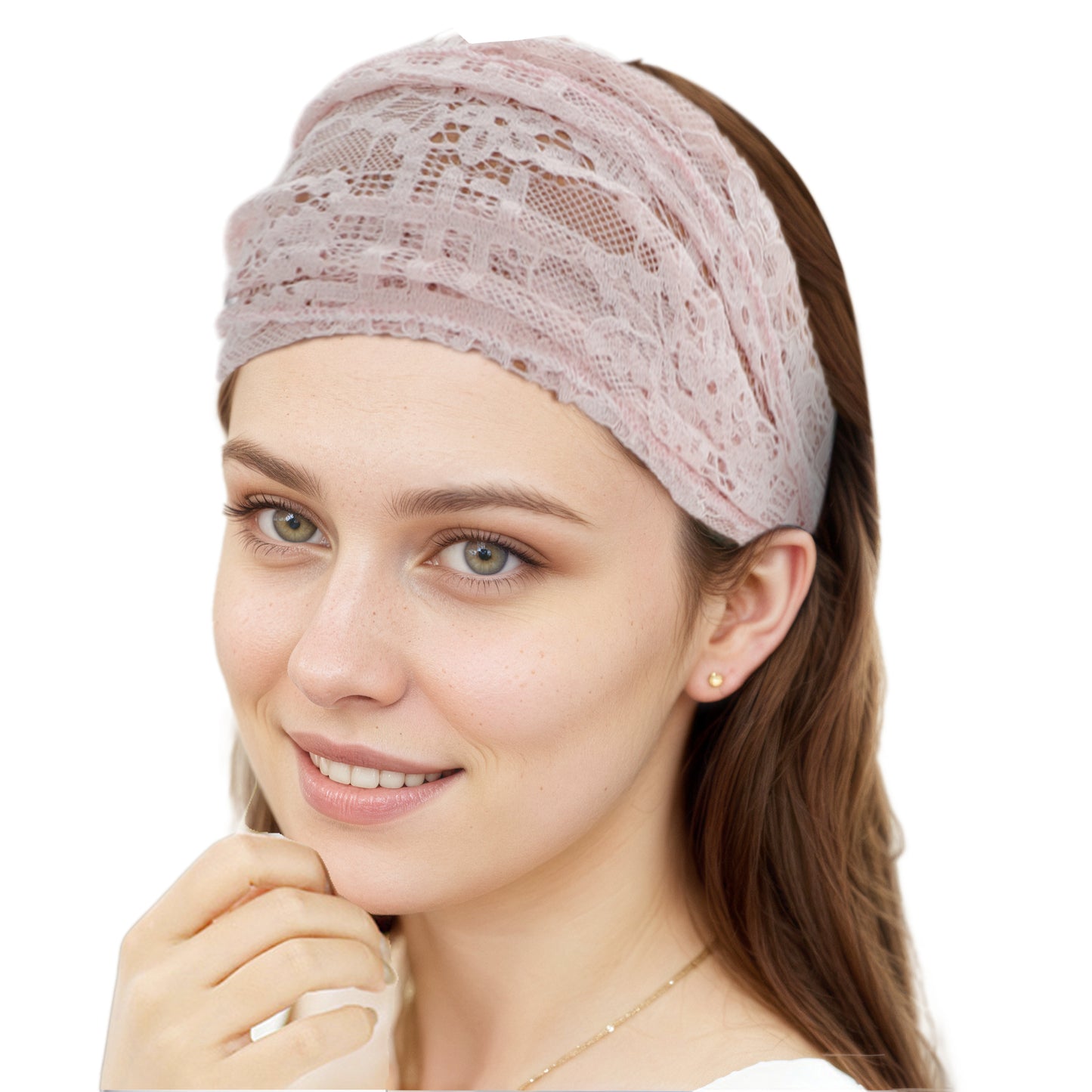 Diadema ancha de encaje transpirable para mujer, color rosa, 1 unidad