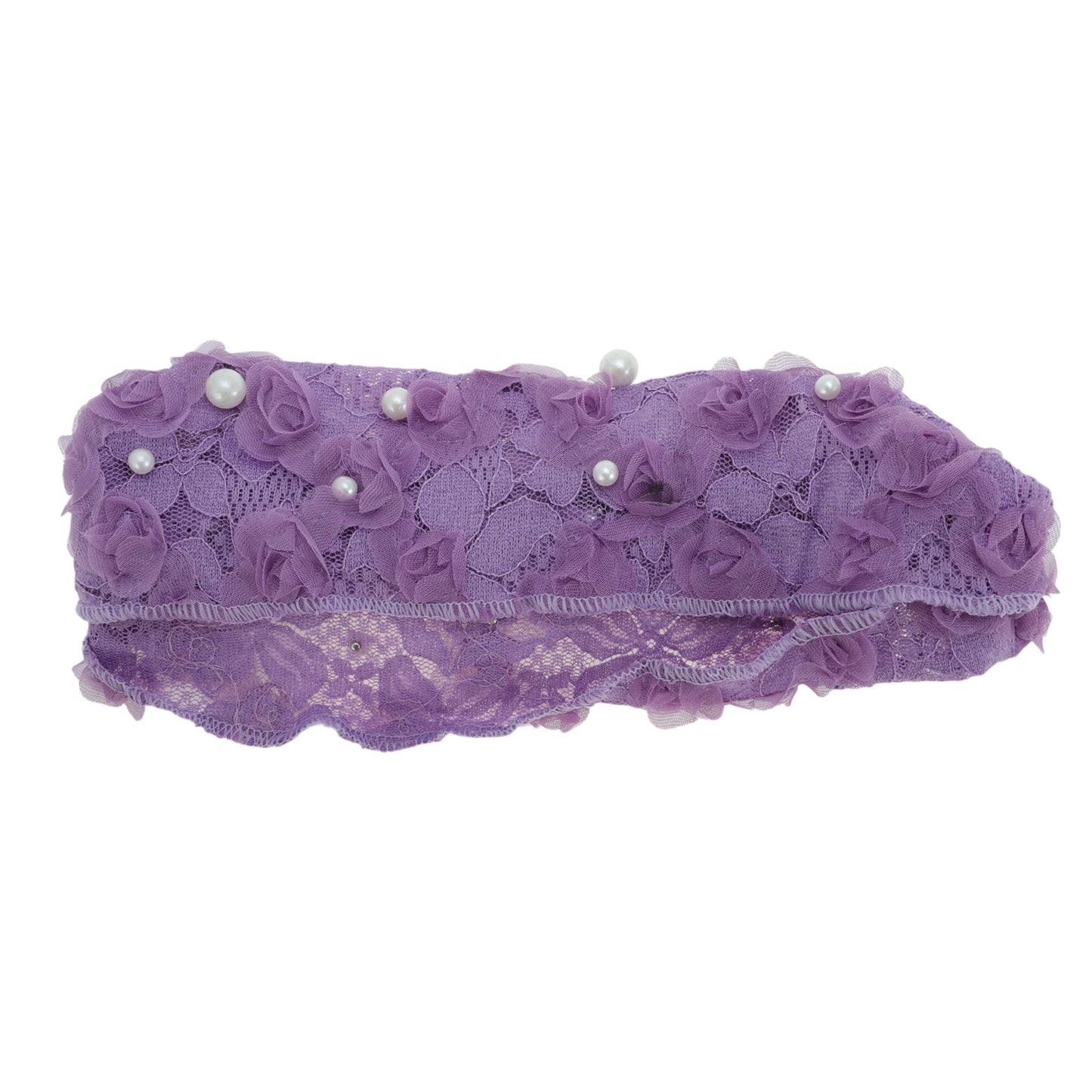 Diadema ancha de encaje con perlas sintéticas para mujer, color morado, 1 unidad