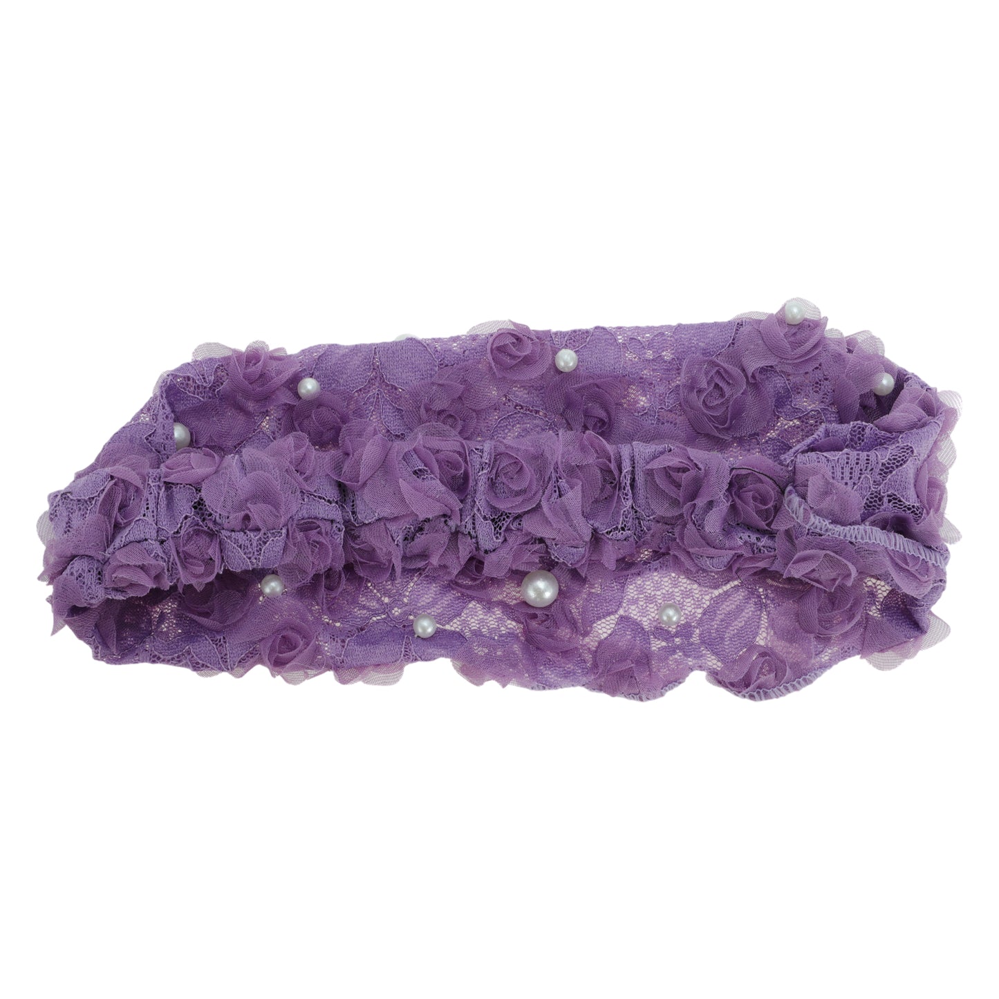 Diadema ancha de encaje con perlas sintéticas para mujer, color morado, 1 unidad