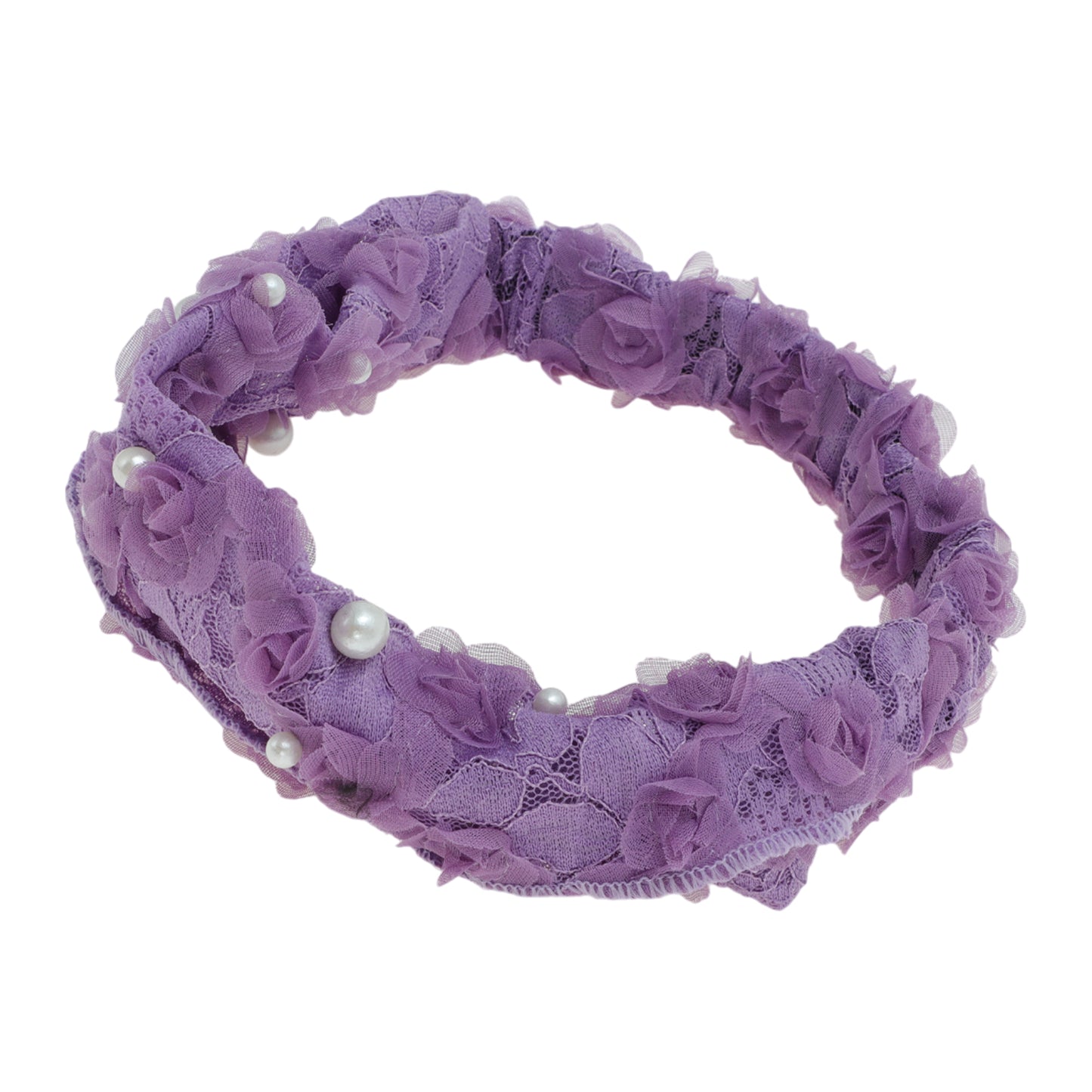 Diadema ancha de encaje con perlas sintéticas para mujer, color morado, 1 unidad