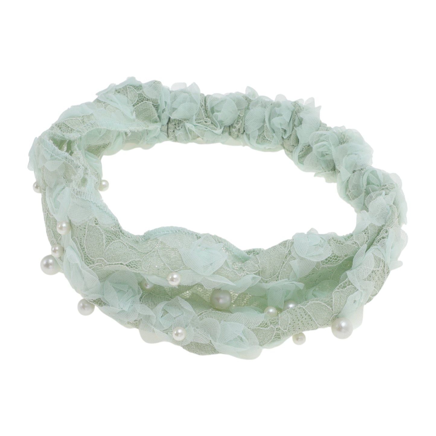 Faux Pearl Lace Wide Headband for Women Light Green 1 Pc