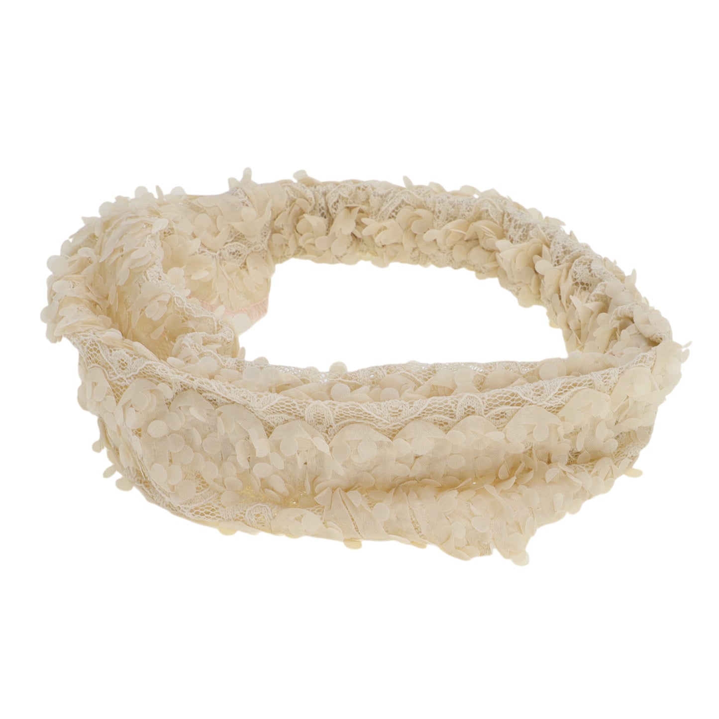 Three-dimensional Flower Lace Wide Headband for Women Beige 1 Pc