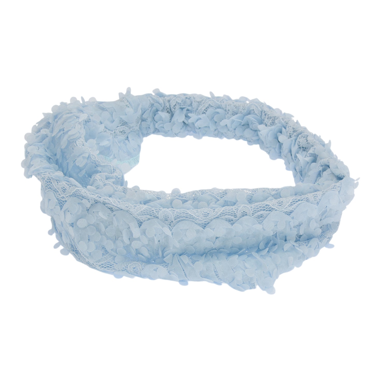 Diadema ancha de encaje floral tridimensional para mujer, color azul cielo, 1 unidad
