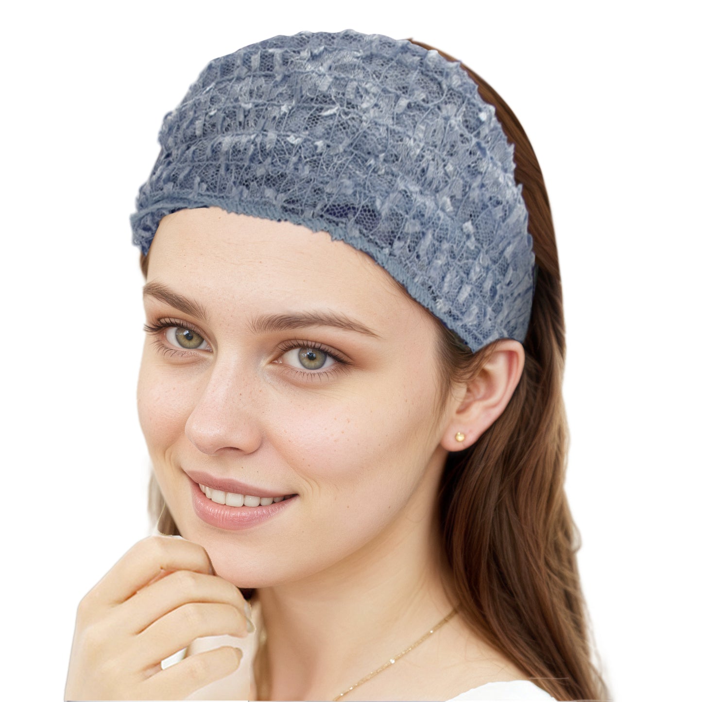 Lace Wide Webbing Headband for Women Sky Blue 1 Pc
