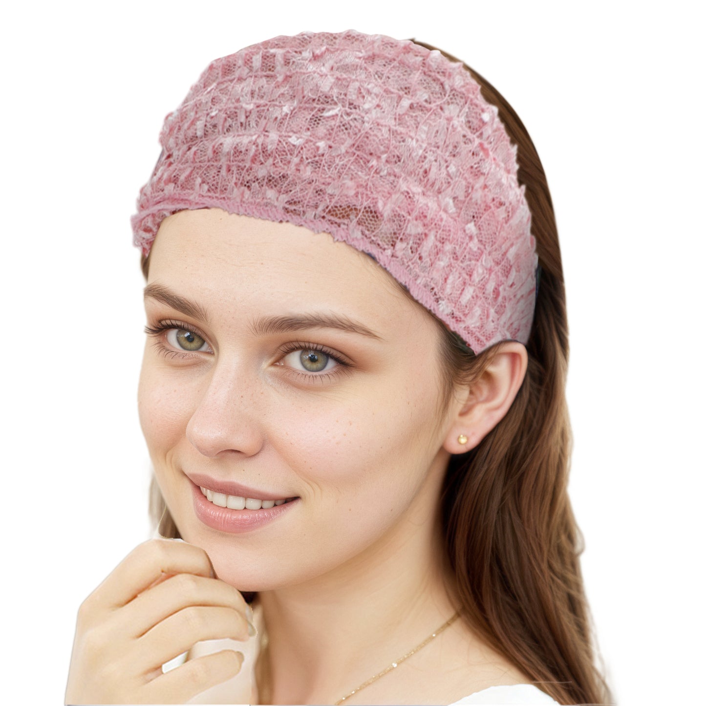 Diadema ancha de encaje para mujer, color rosa, 1 unidad