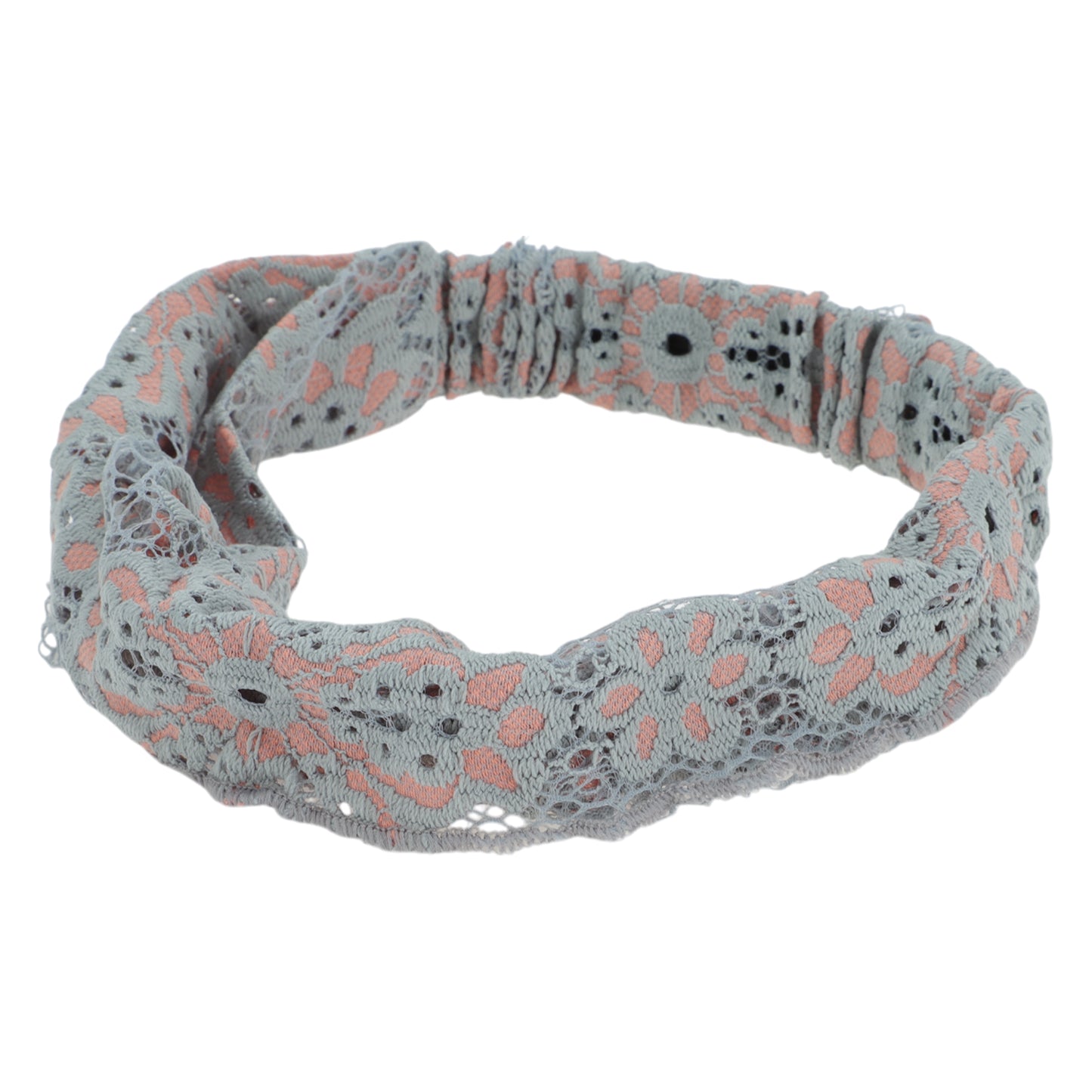 Diadema ancha de encaje fino con flores para mujer, color gris y rosa, 1 unidad
