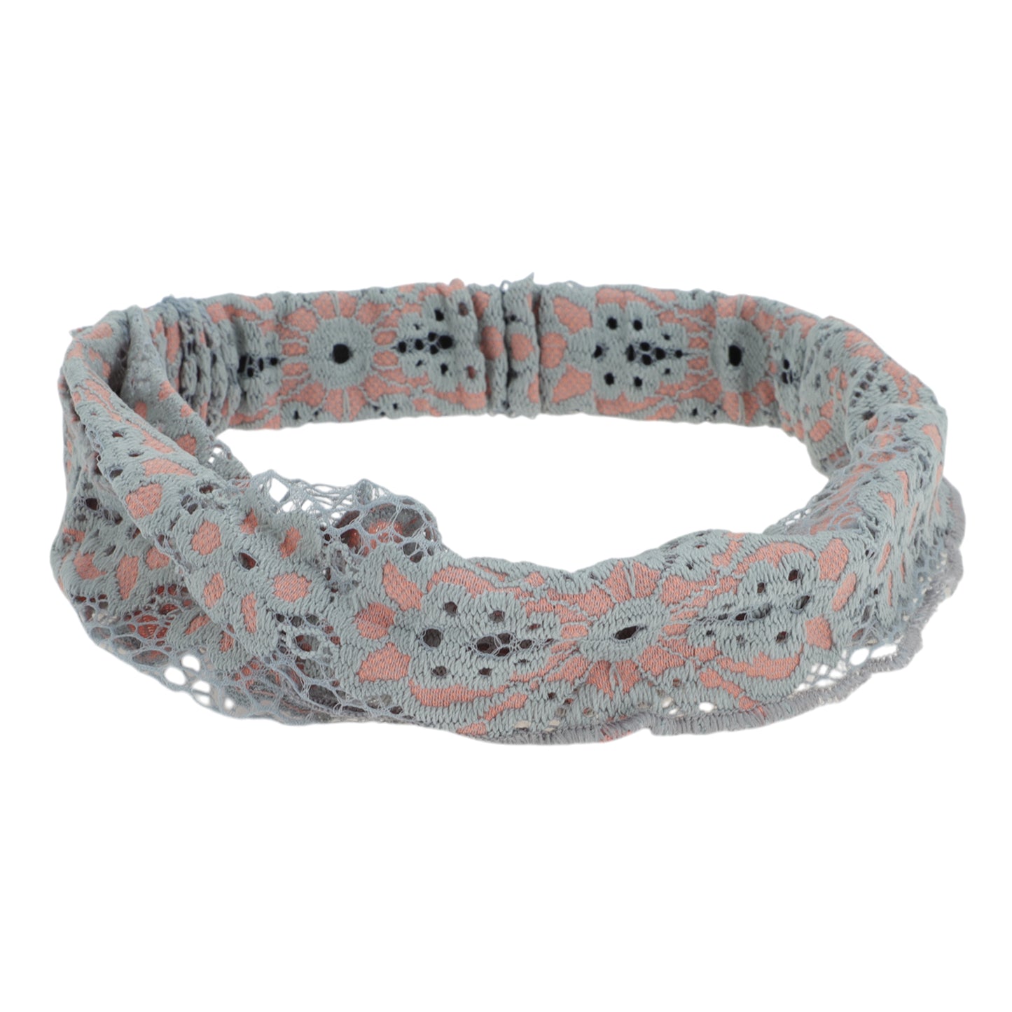 Diadema ancha de encaje fino con flores para mujer, color gris y rosa, 1 unidad