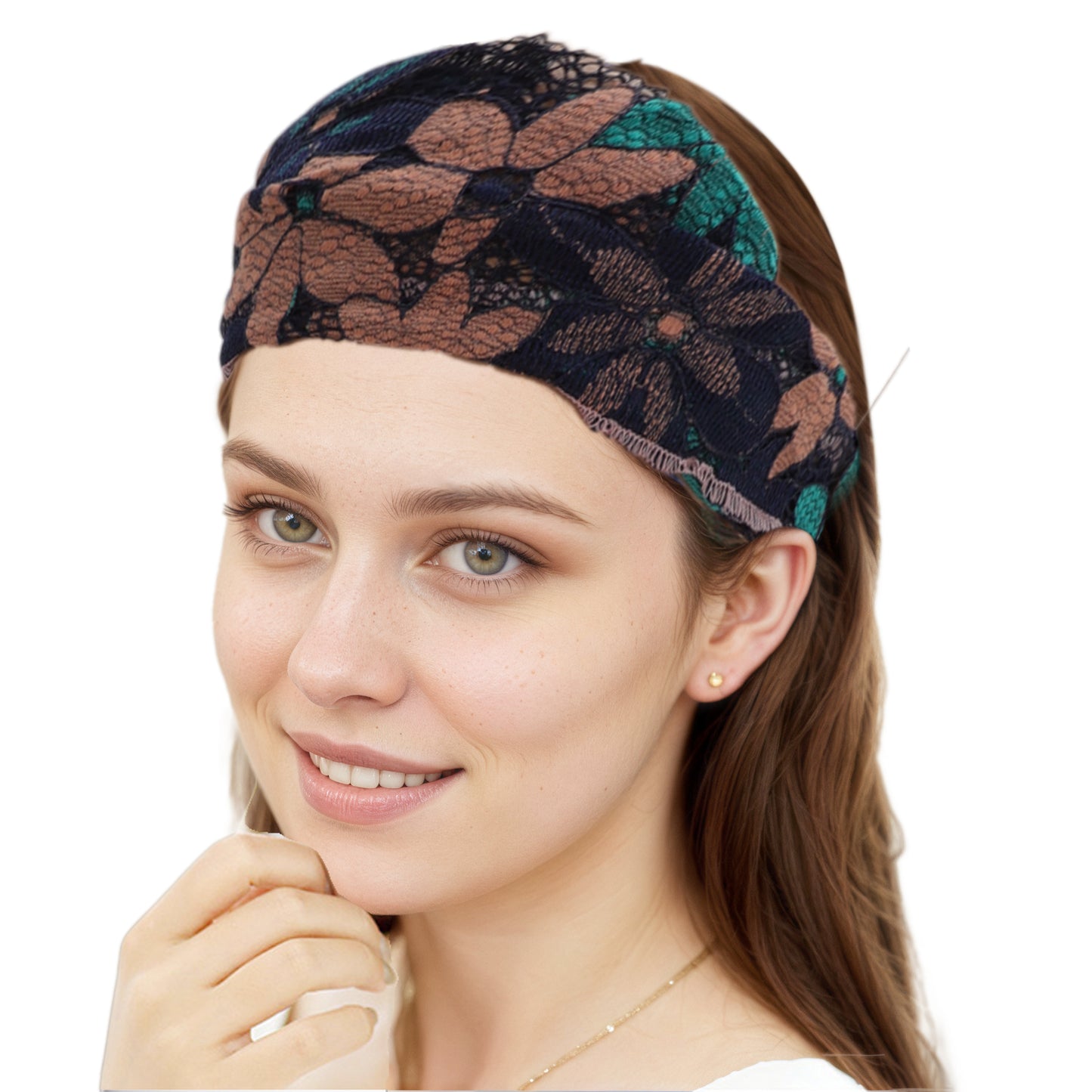 Flower Lace Wide Headband for Women Green Pink 1 Pc